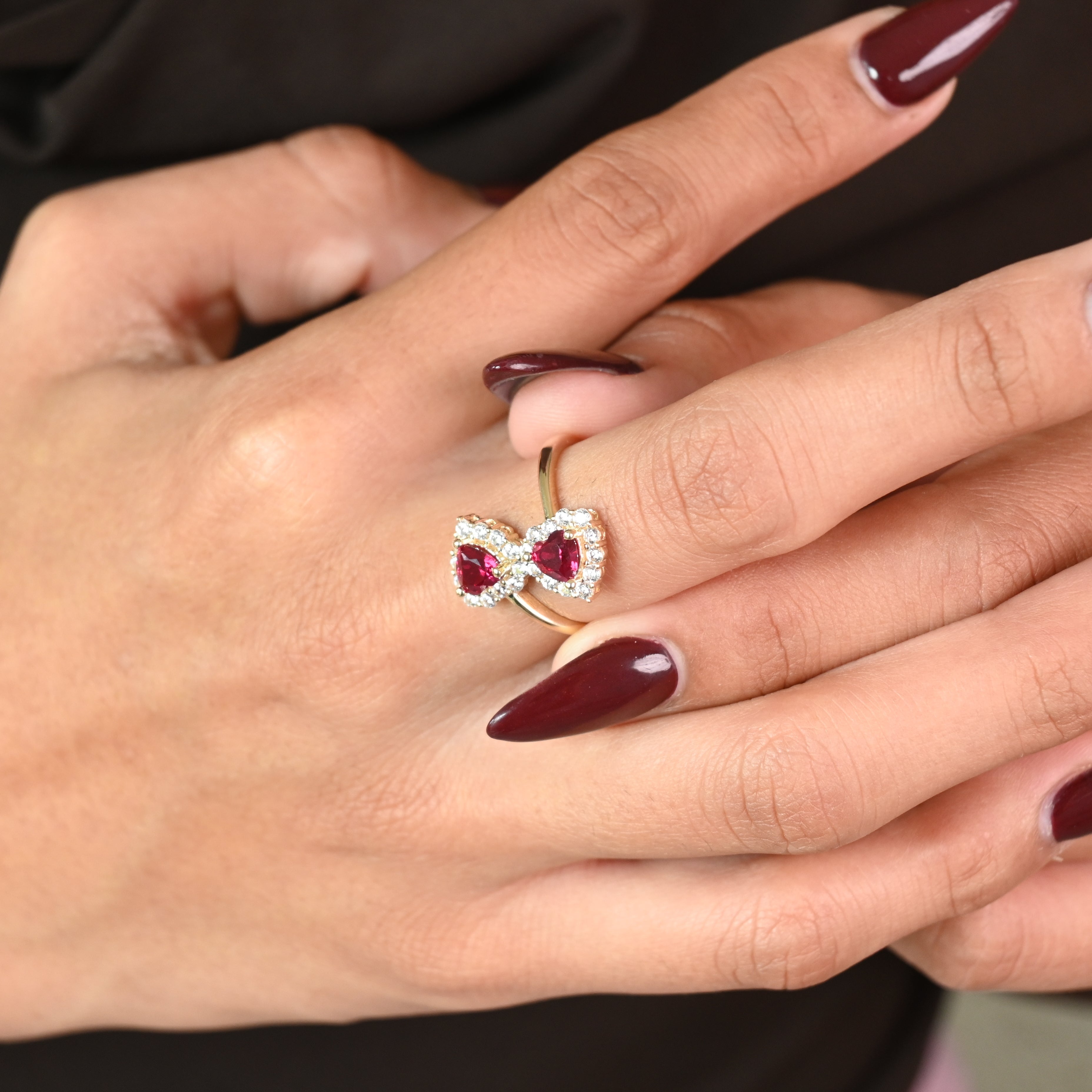 14k Hearts Simulated Ruby Ring