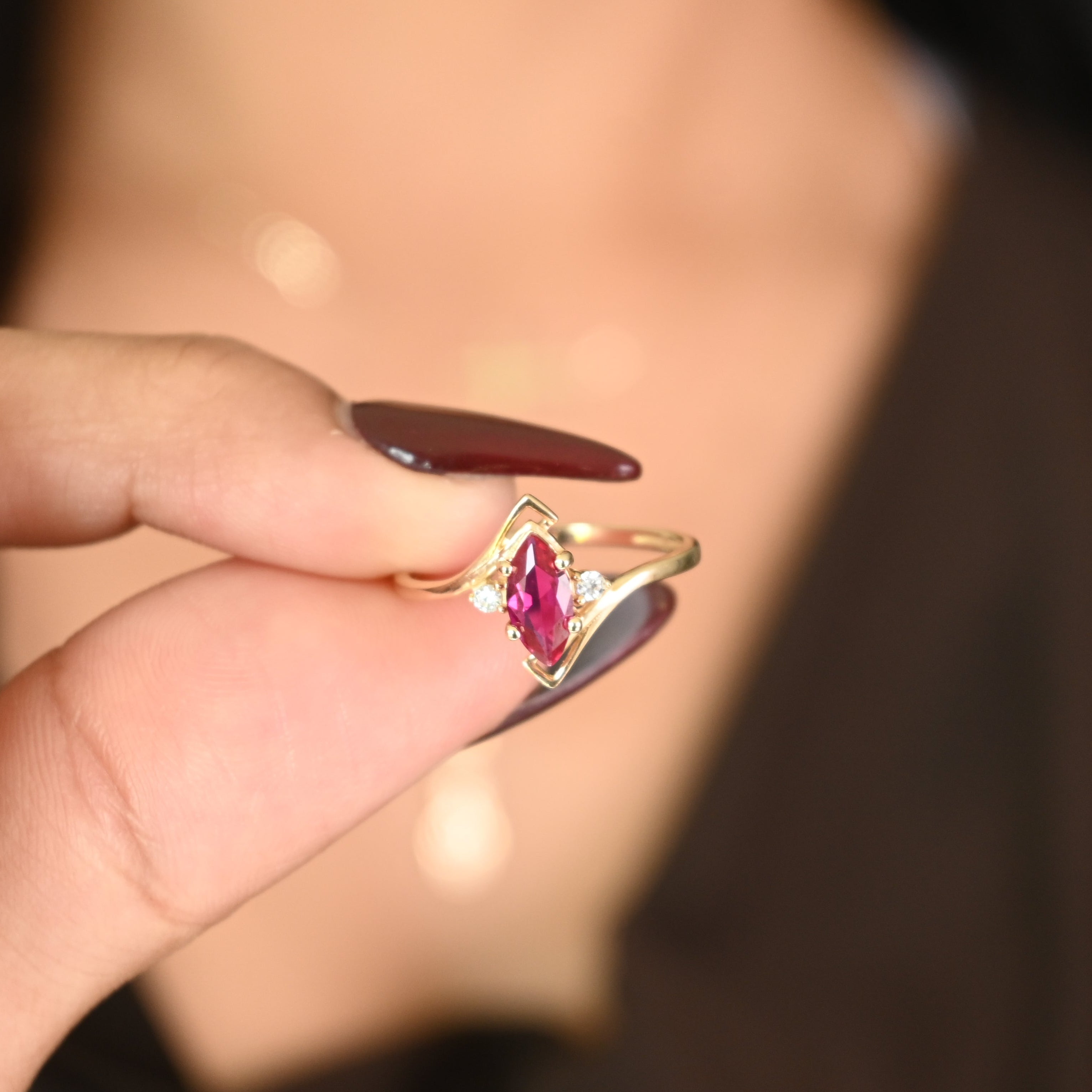 14k Marquise Simulated Ruby