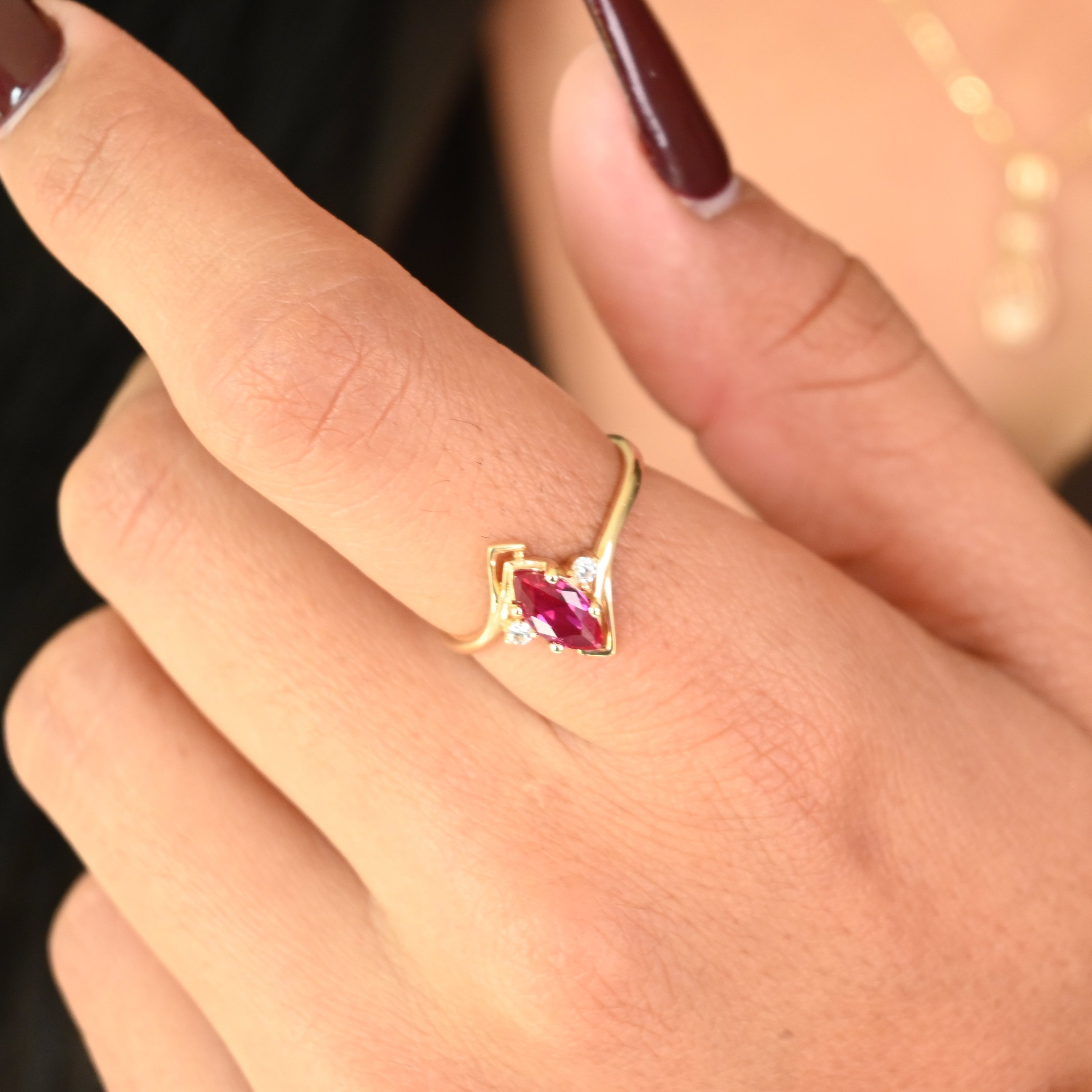 14k Marquise Simulated Ruby