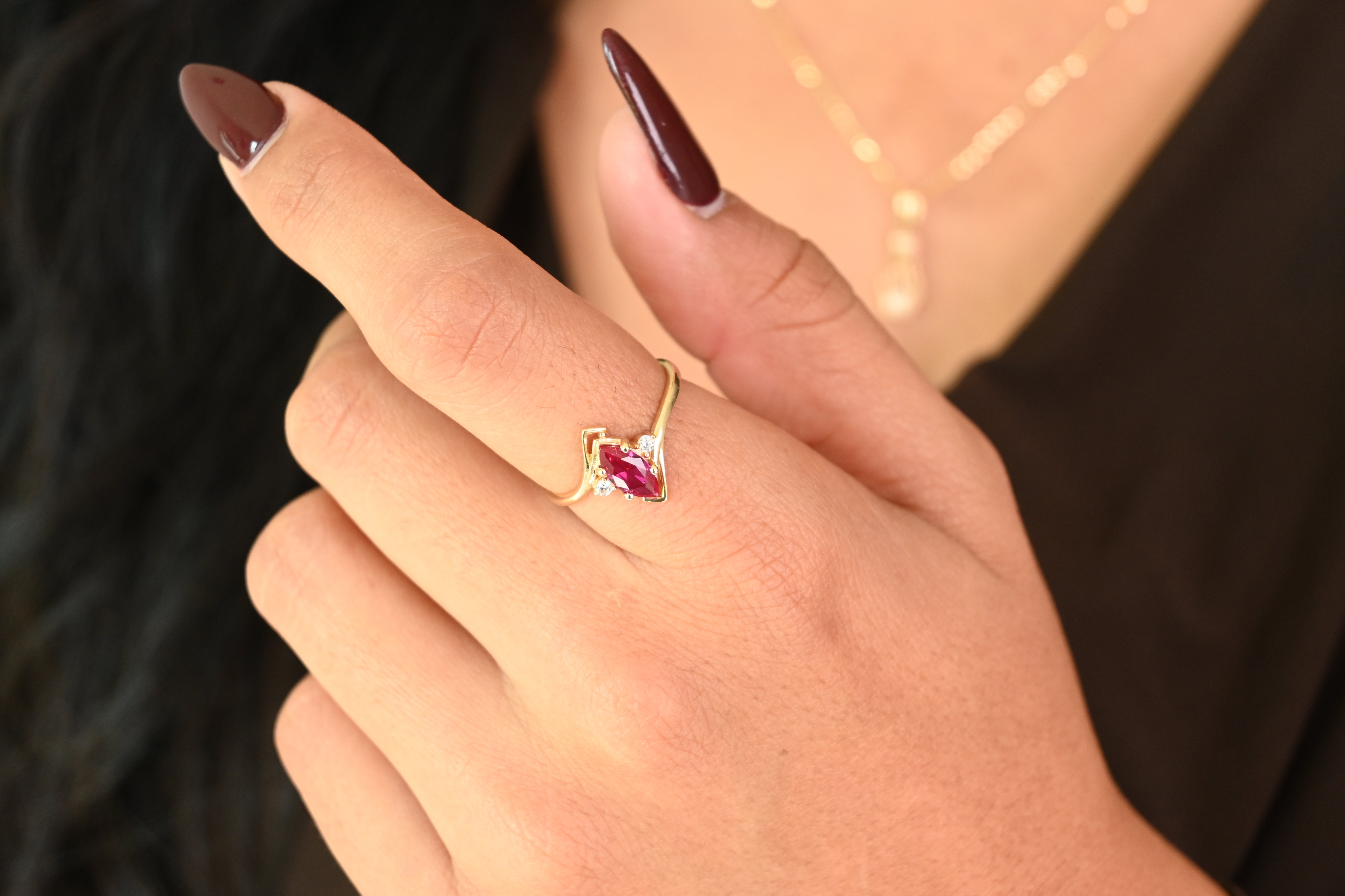14k Marquise Simulated Ruby
