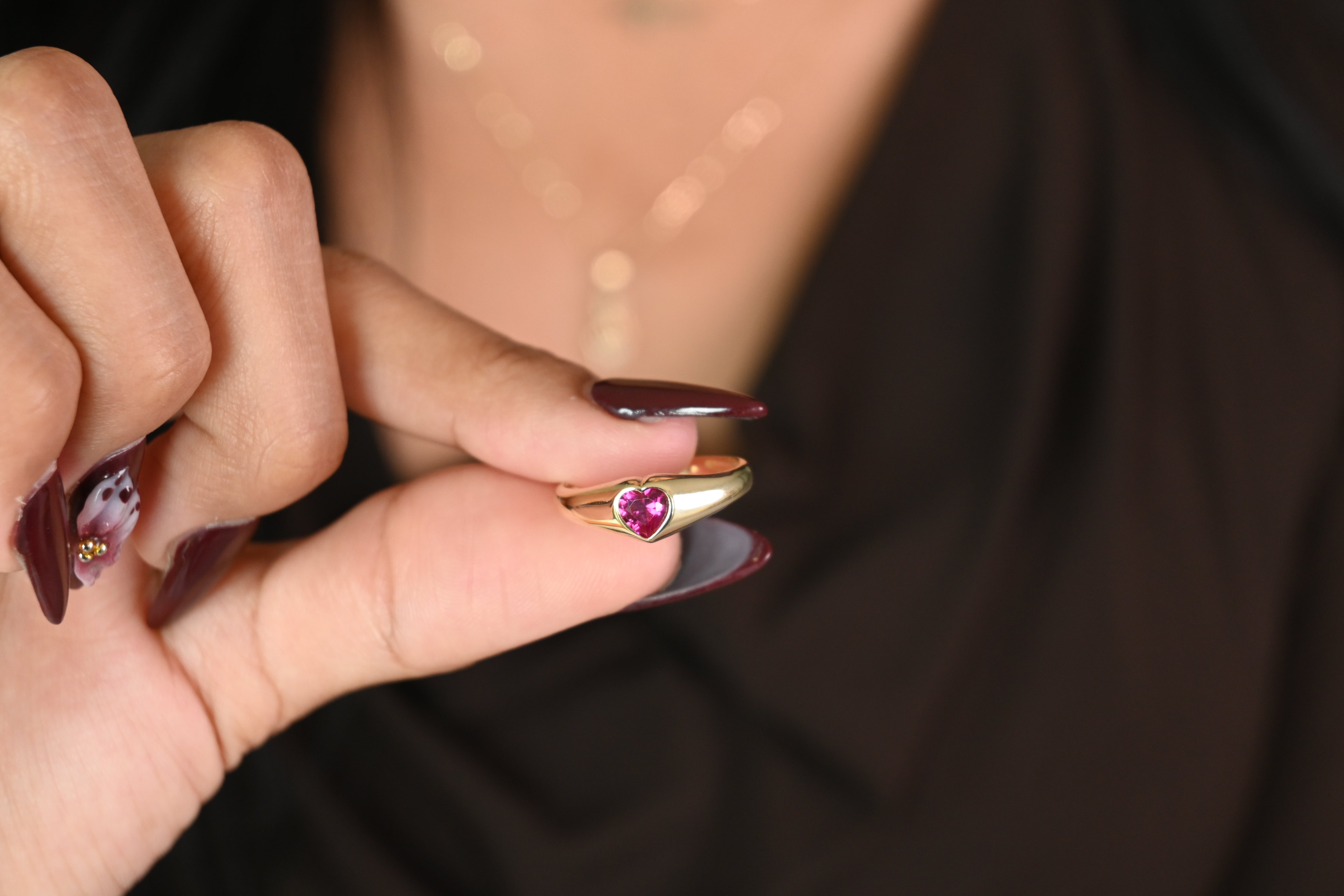 14k Signet Ruby Heart Ring