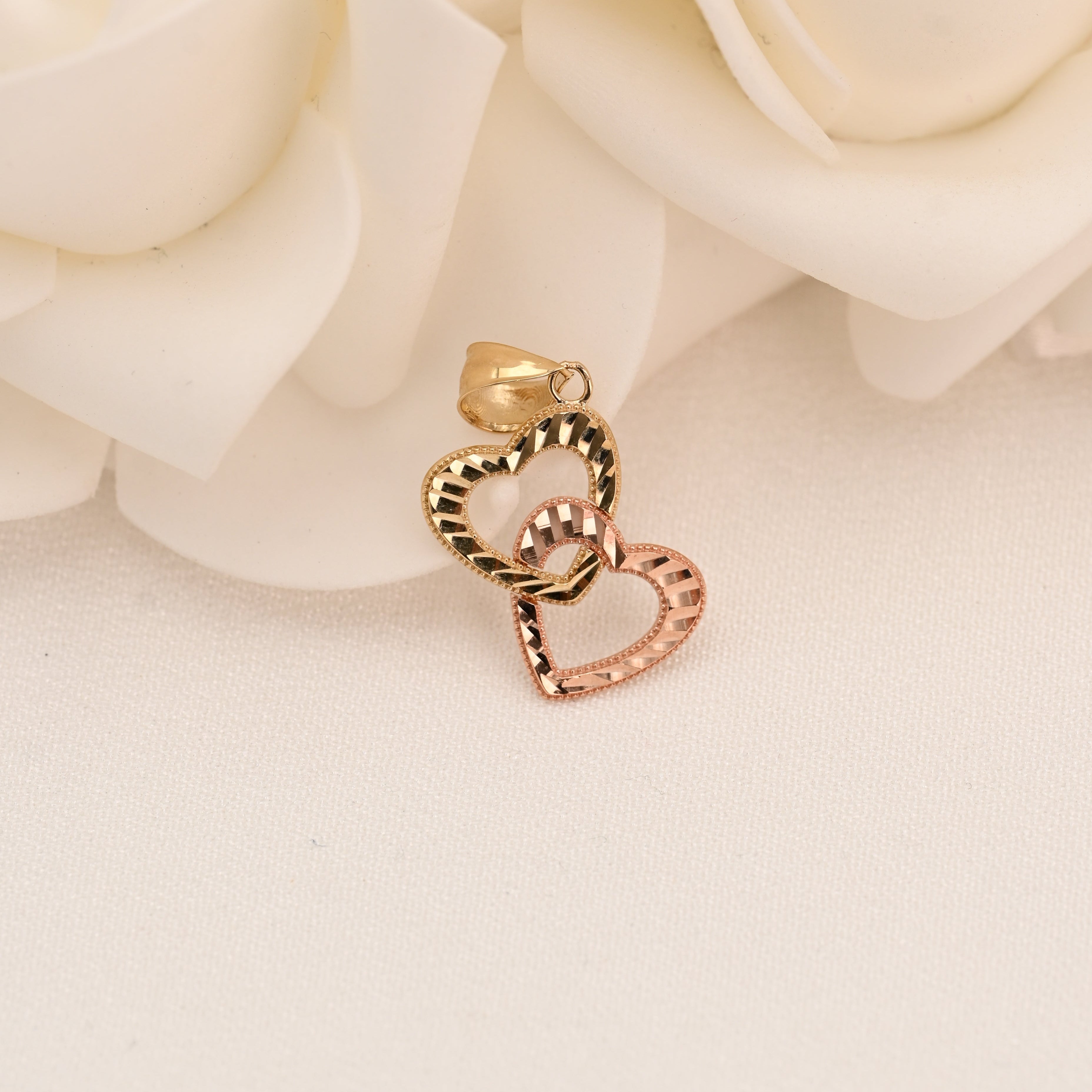 14k Two-Heart Solid Gold Pendant