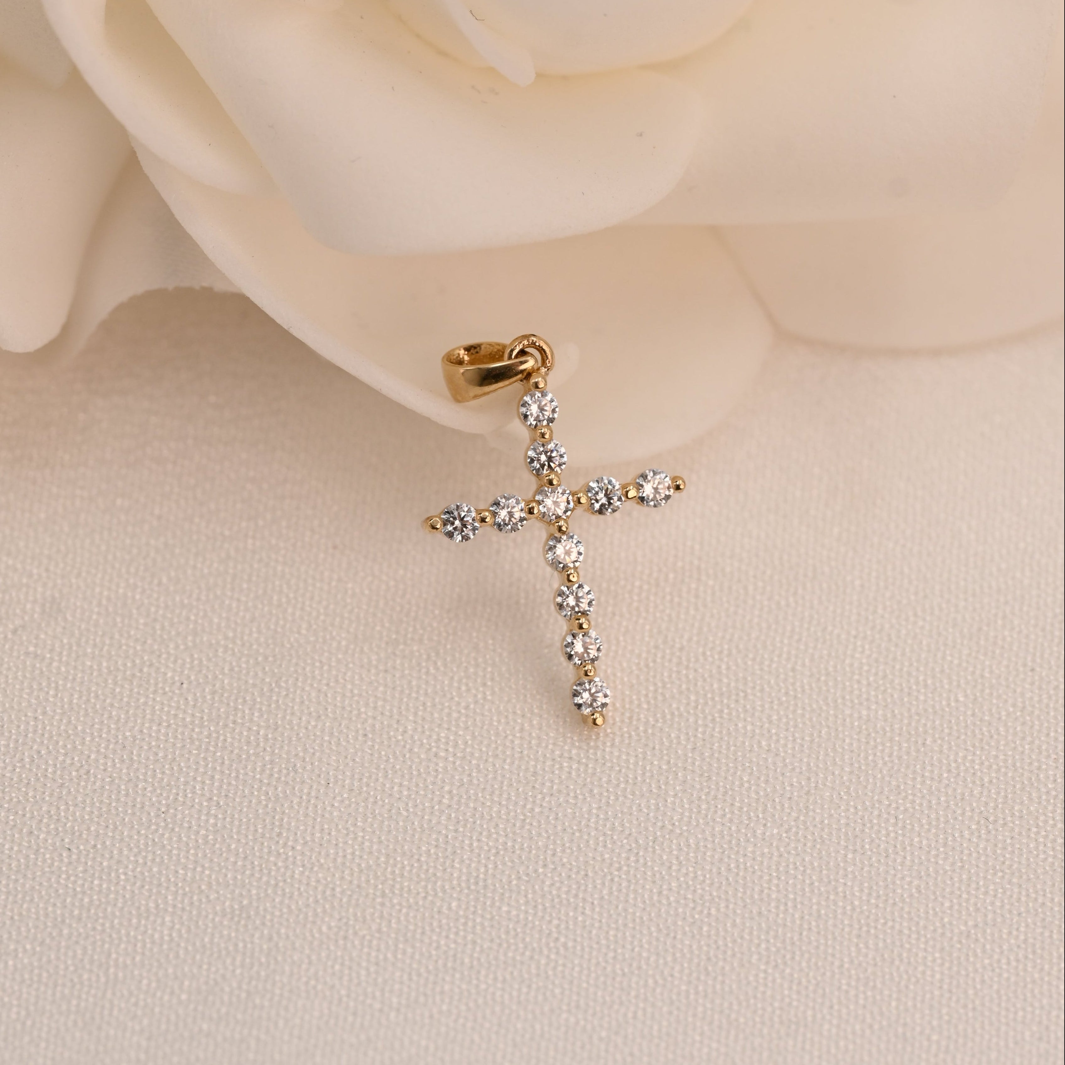 14k CZ Cross Pendant