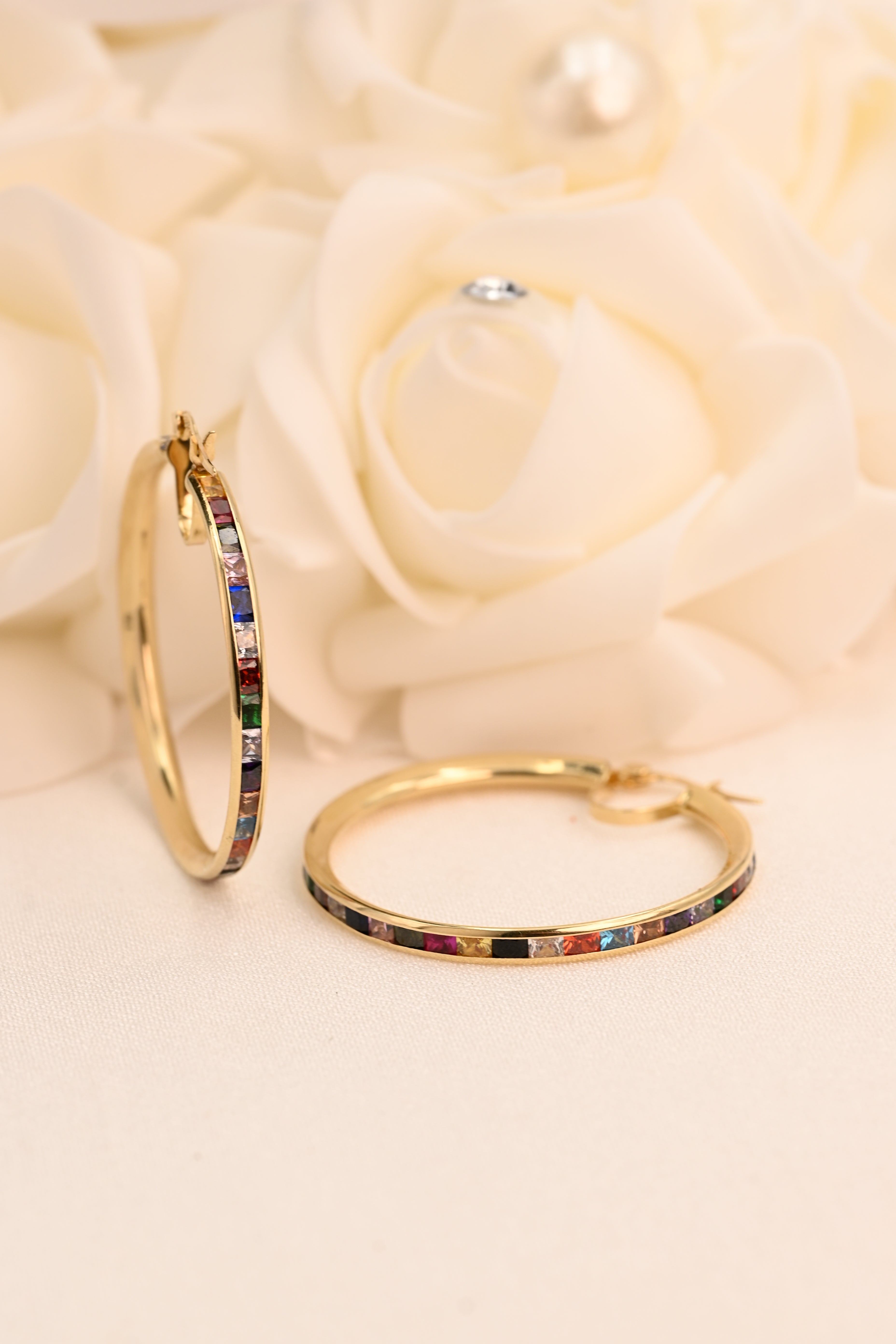 14k Rainbow Baguette Hoop Earrings