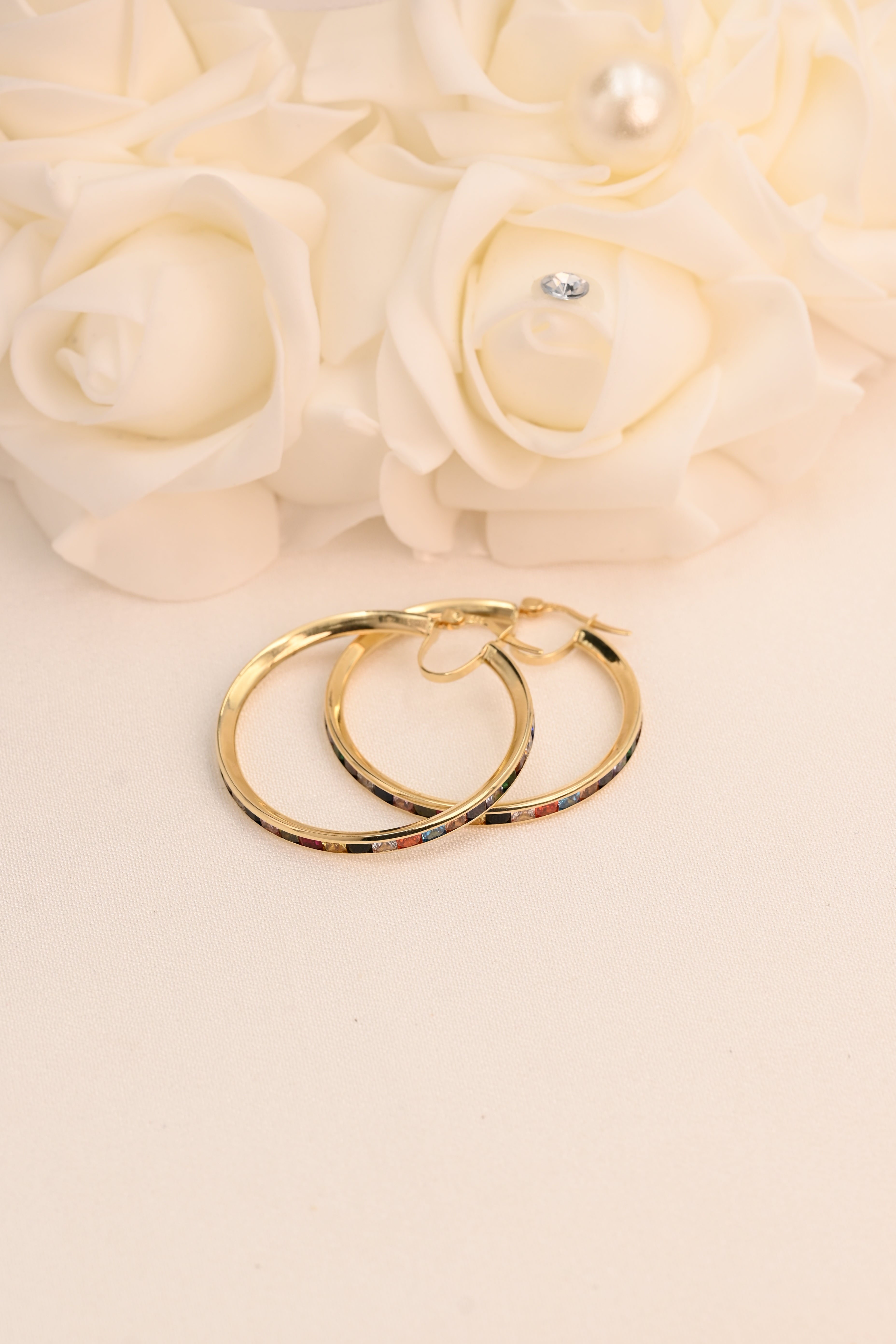 14k Rainbow Baguette Hoop Earrings