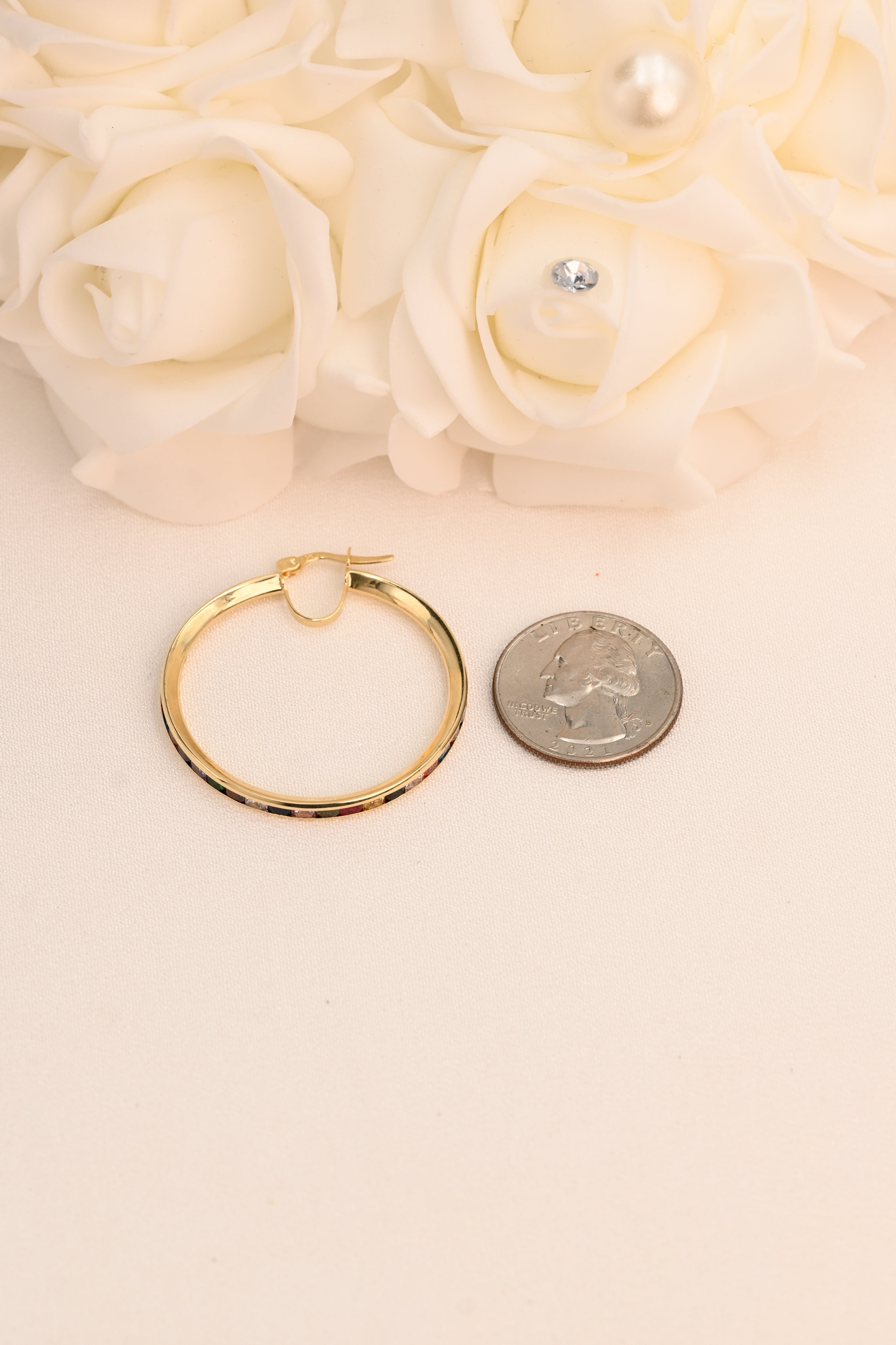 14k Rainbow Baguette Hoop Earrings