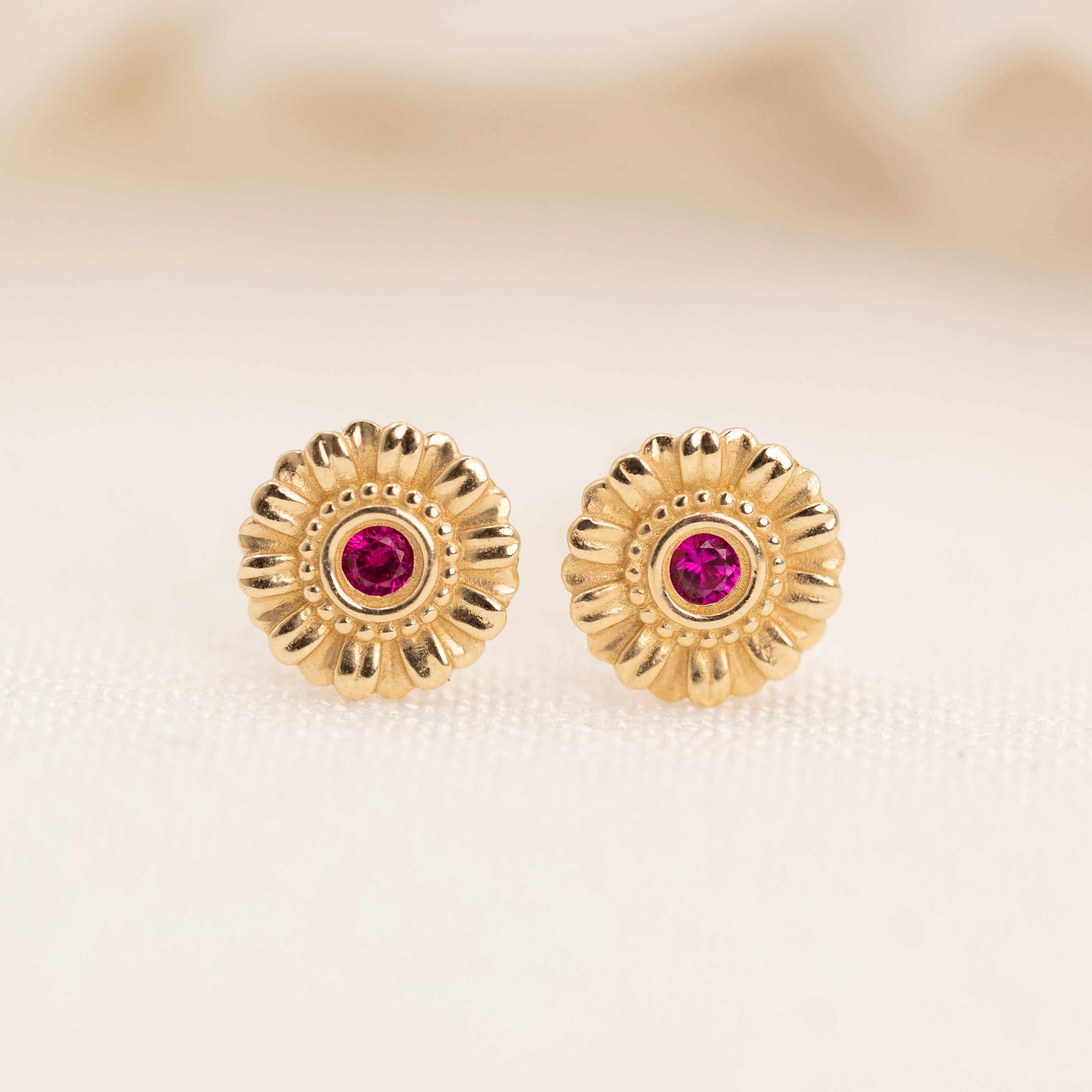 14k Flower Ruby Stud Earrings