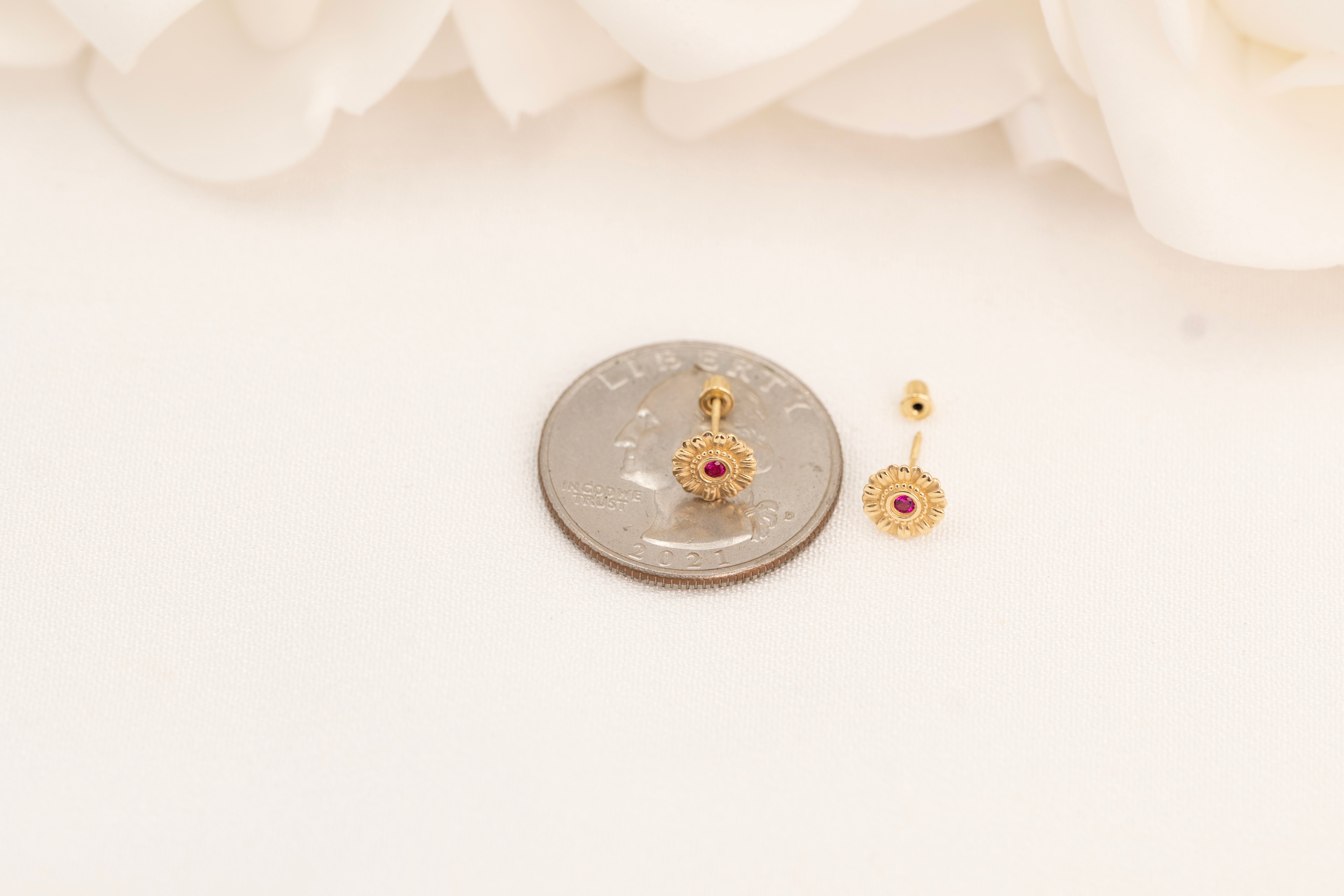 14k Flower Ruby Stud Earrings