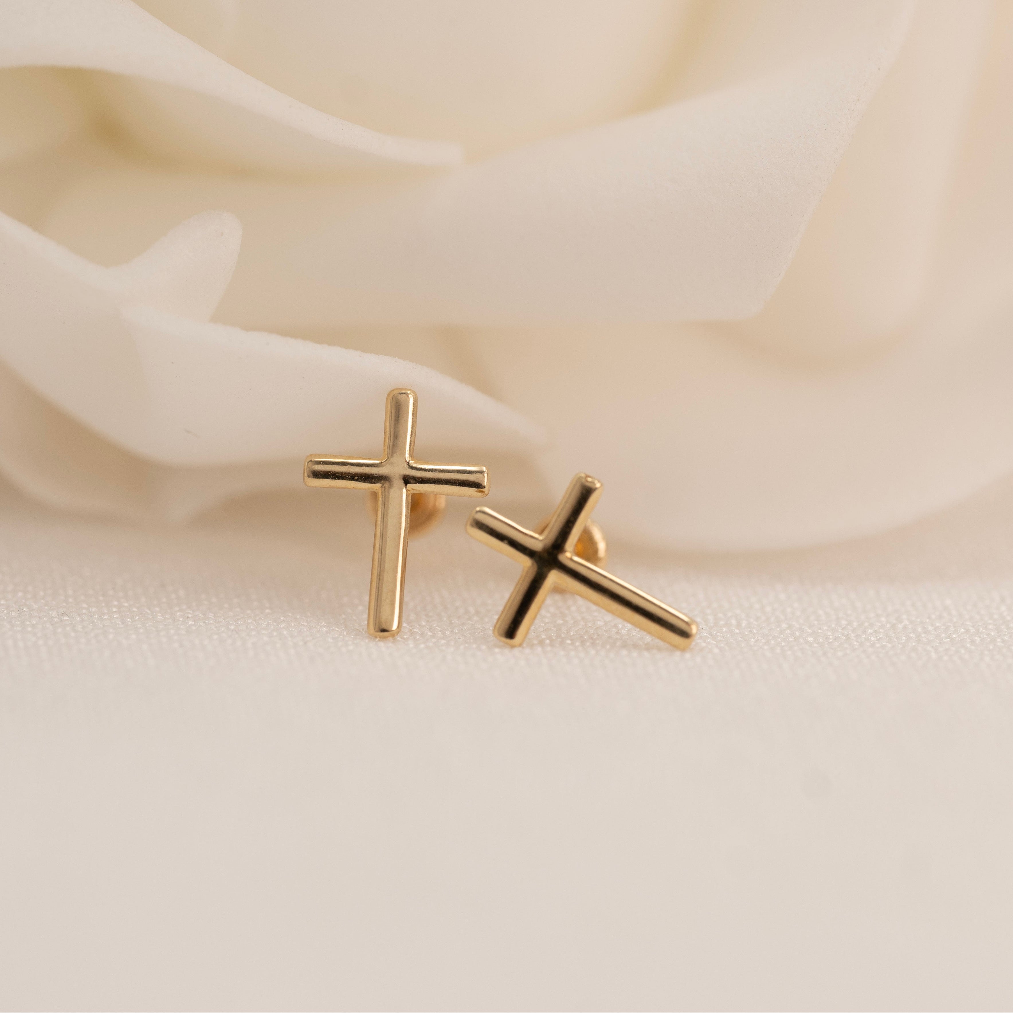 14k Polished Cross Earrings