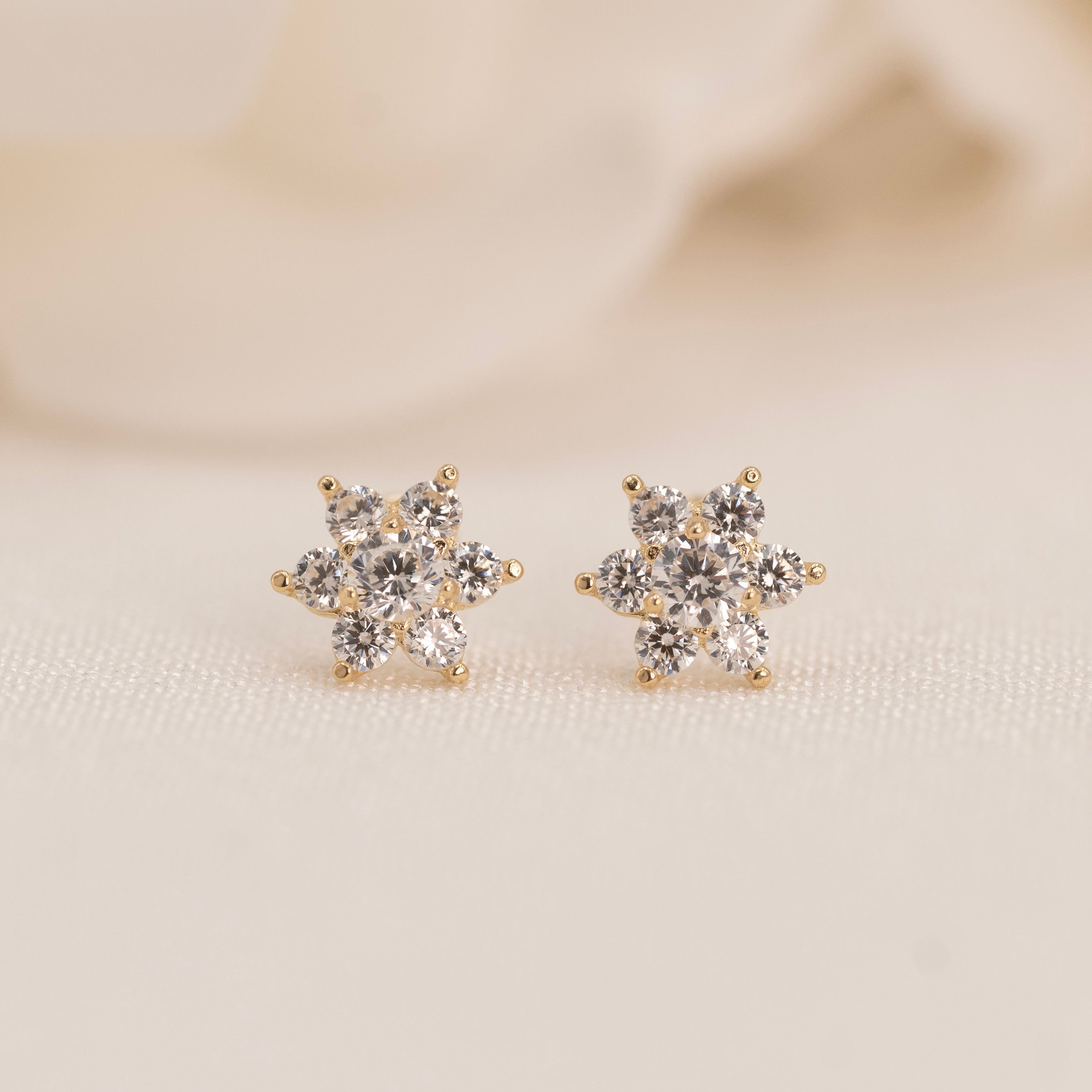 14k Flower CZ Earrings