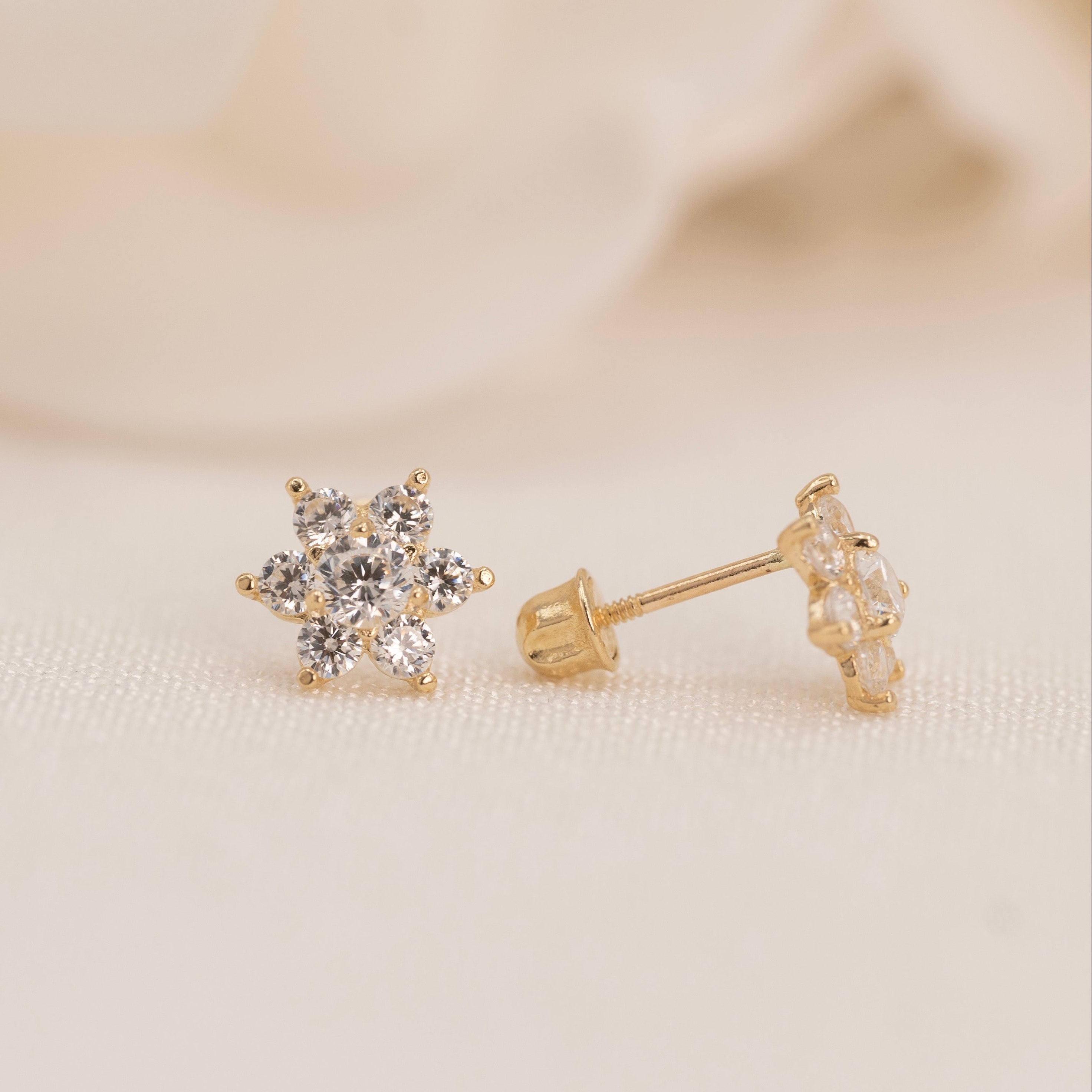 14k Flower CZ Earrings