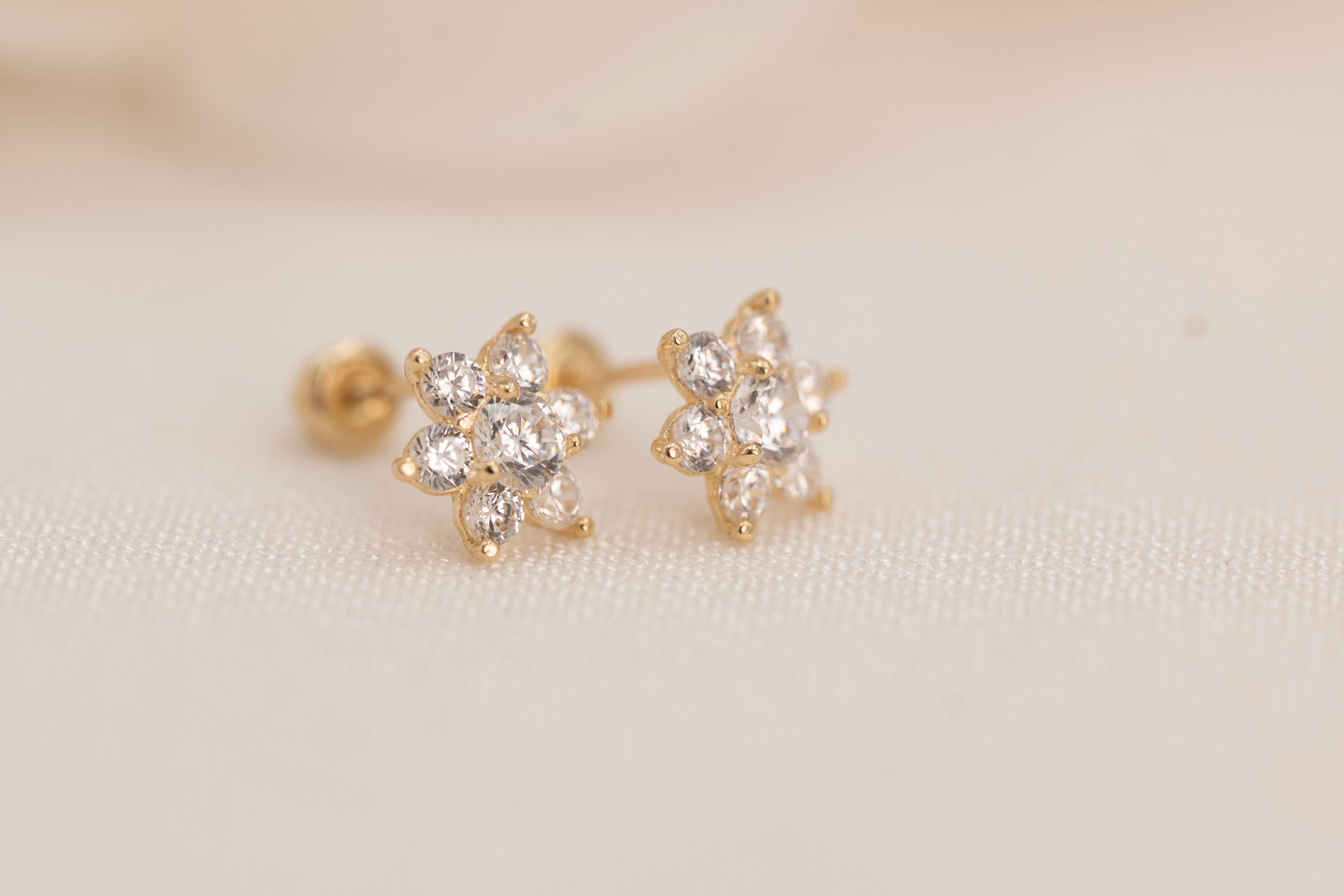 14k Flower CZ Earrings