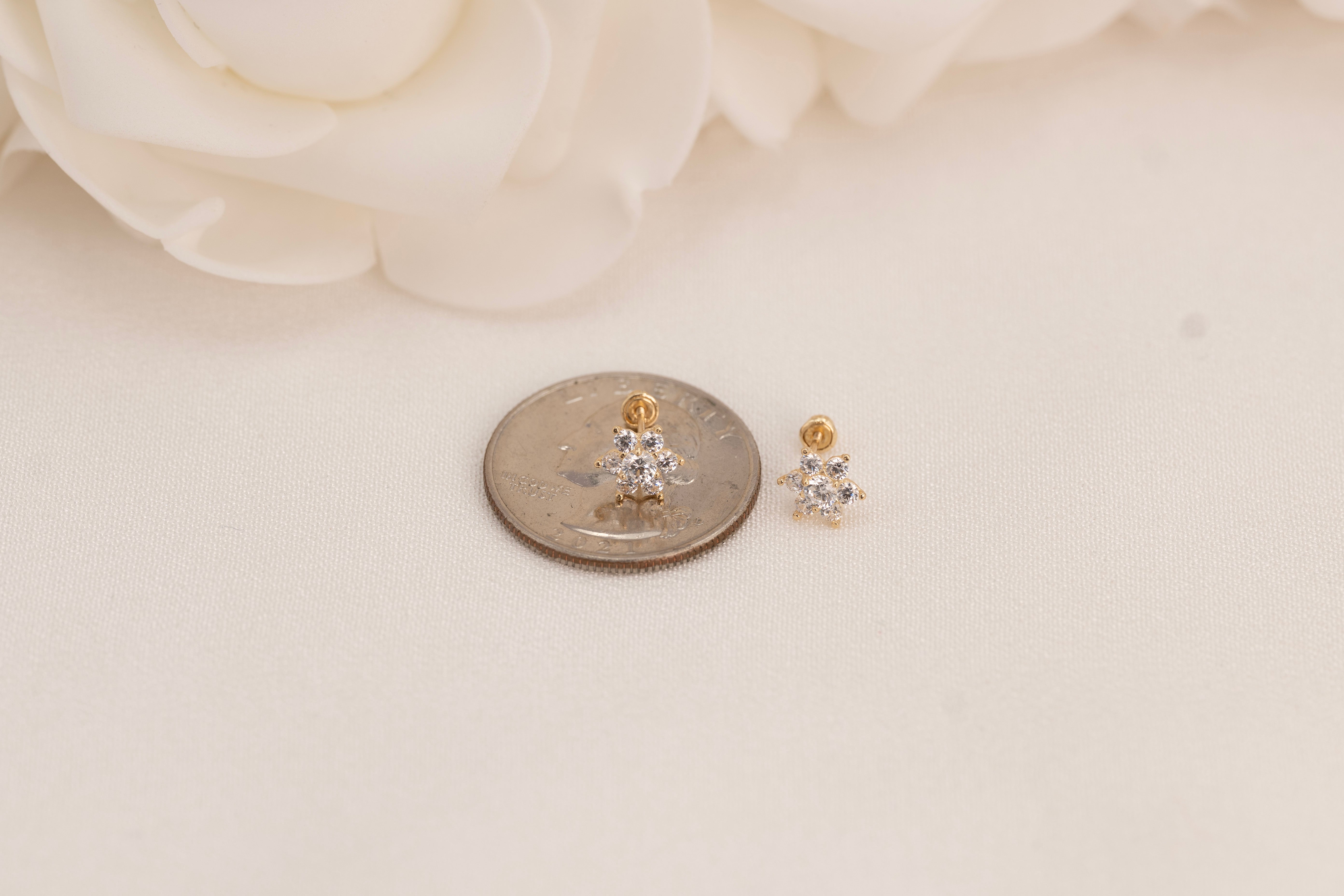 14k Flower CZ Earrings