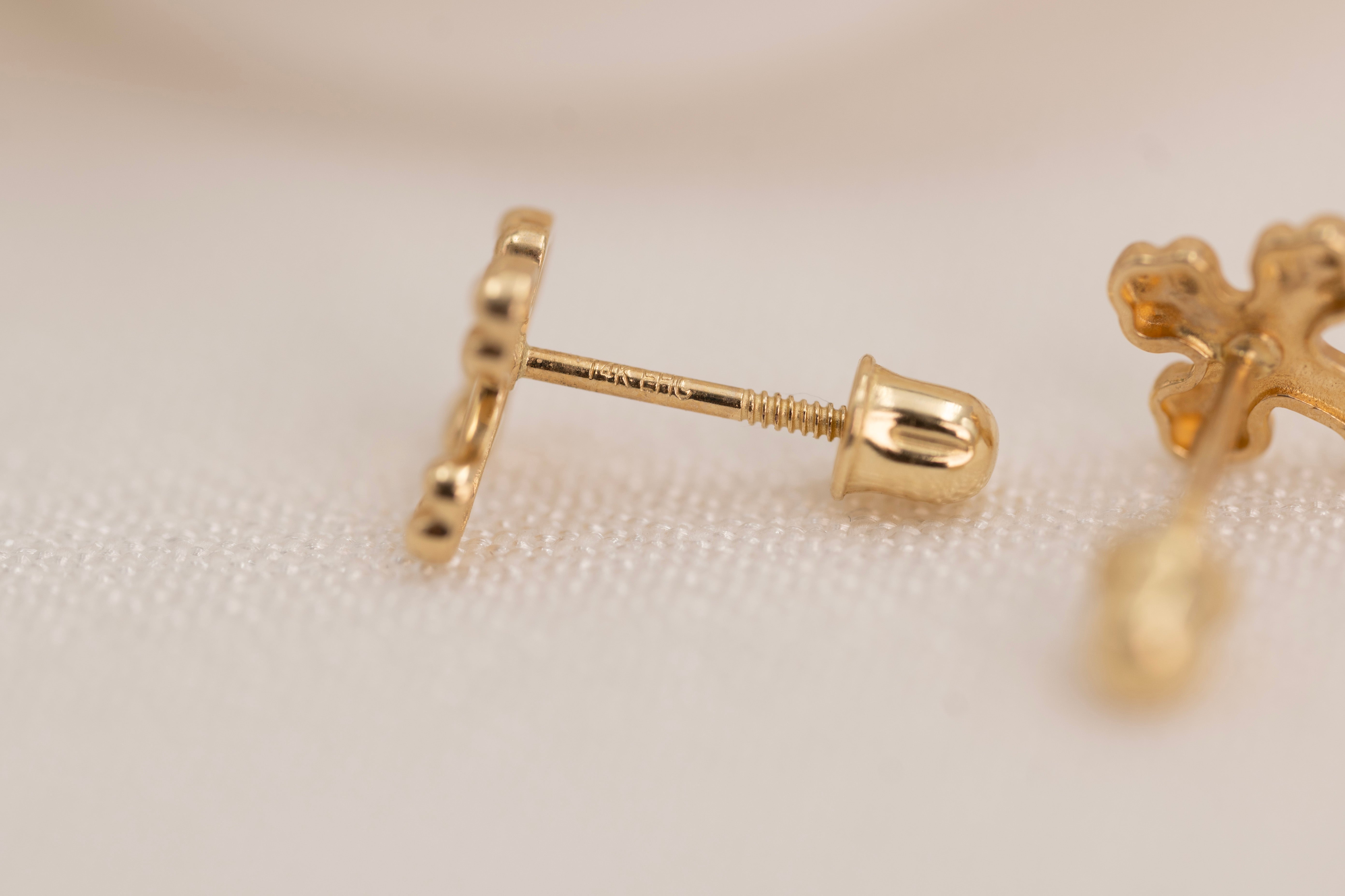 14k Beaded Cross Earring