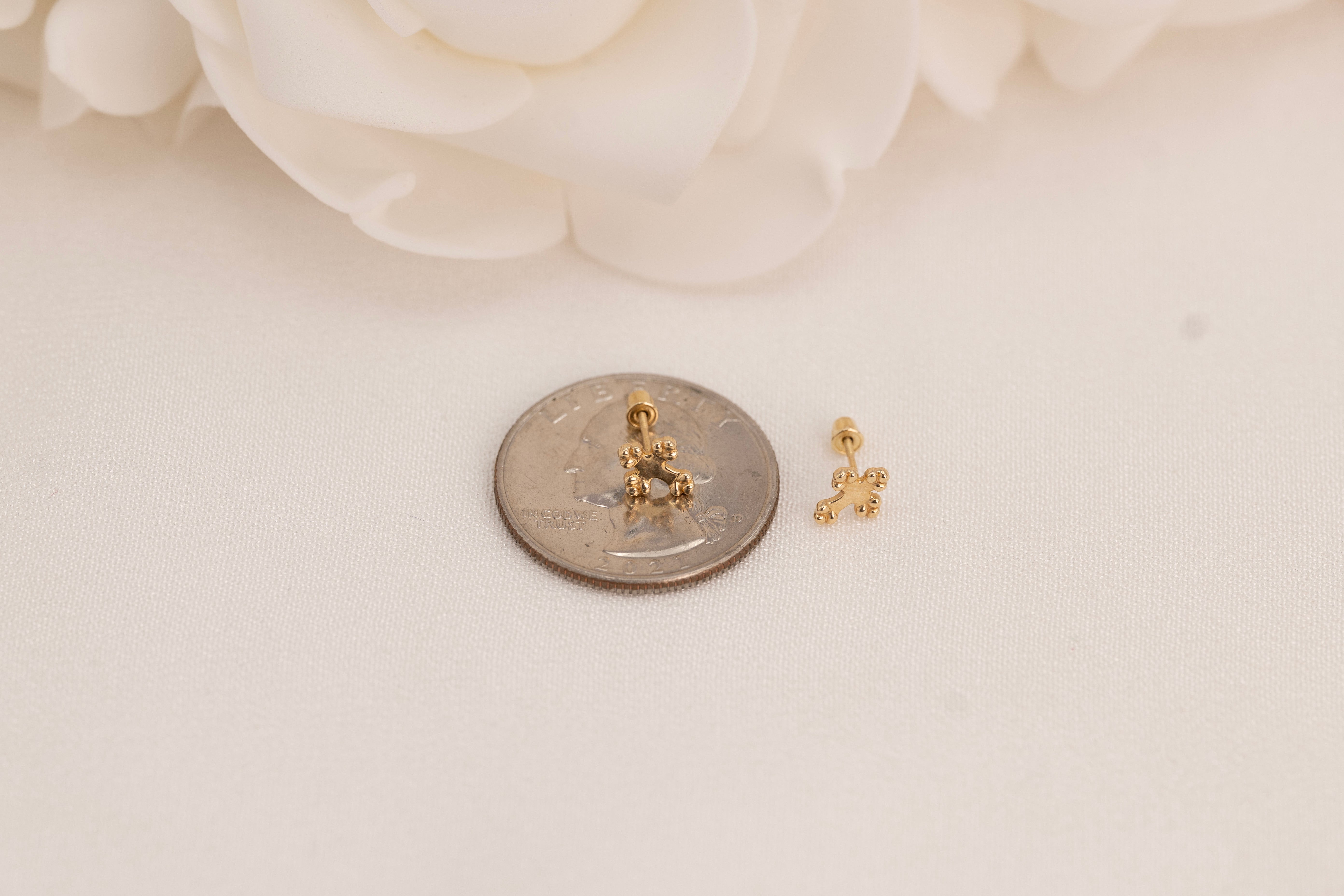 14k Beaded Cross Earring