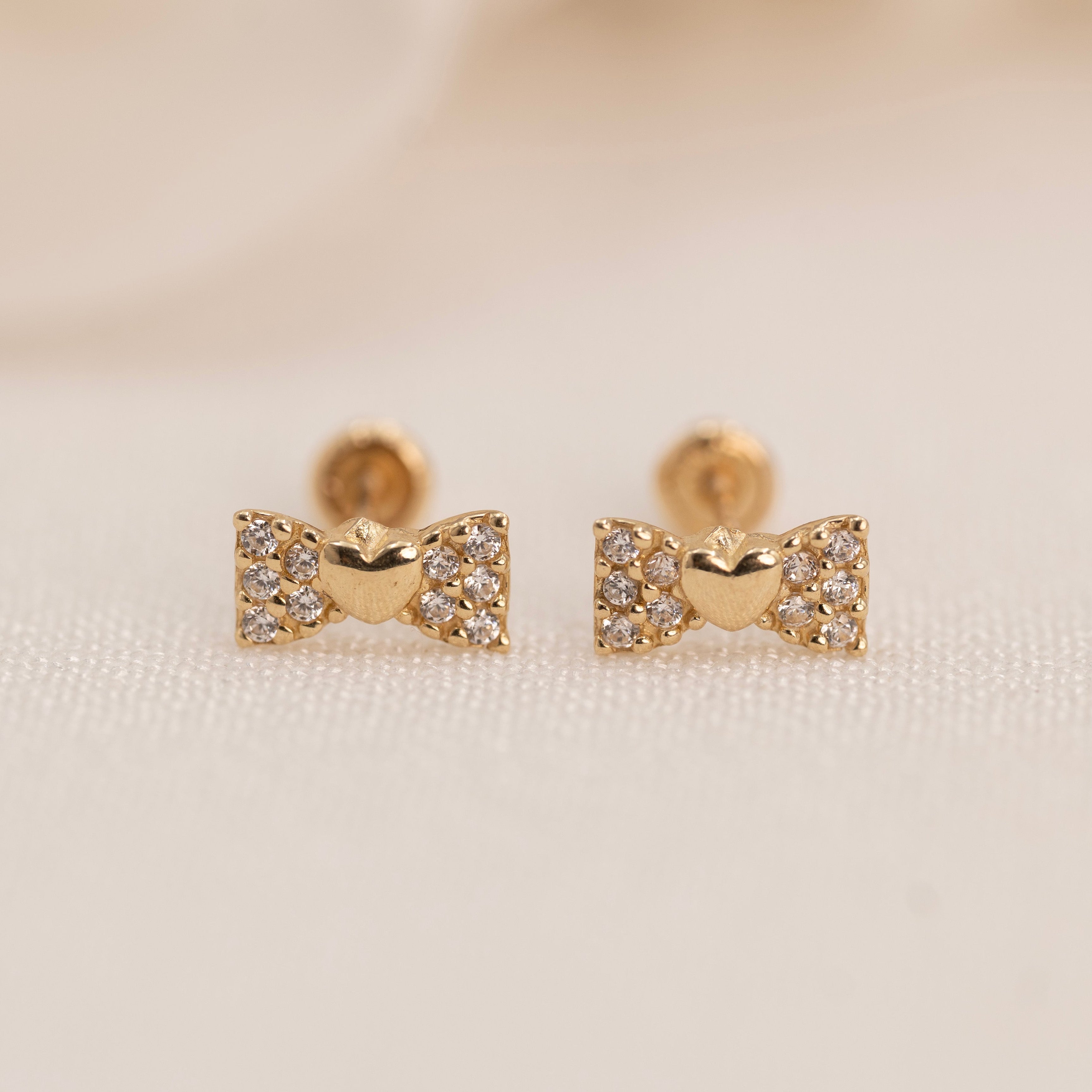 14k Bow Cz Earrings