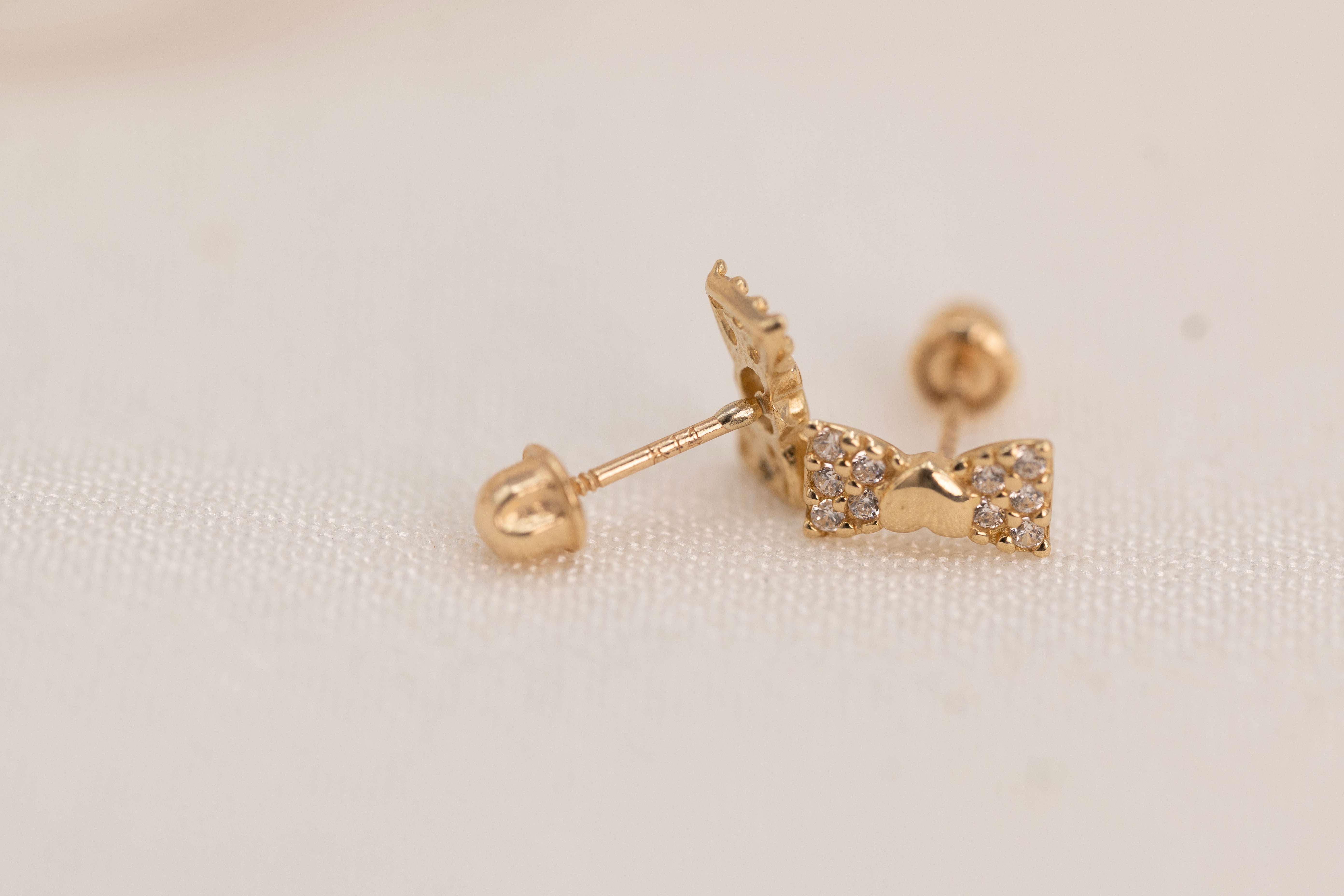 14k Bow Cz Earrings