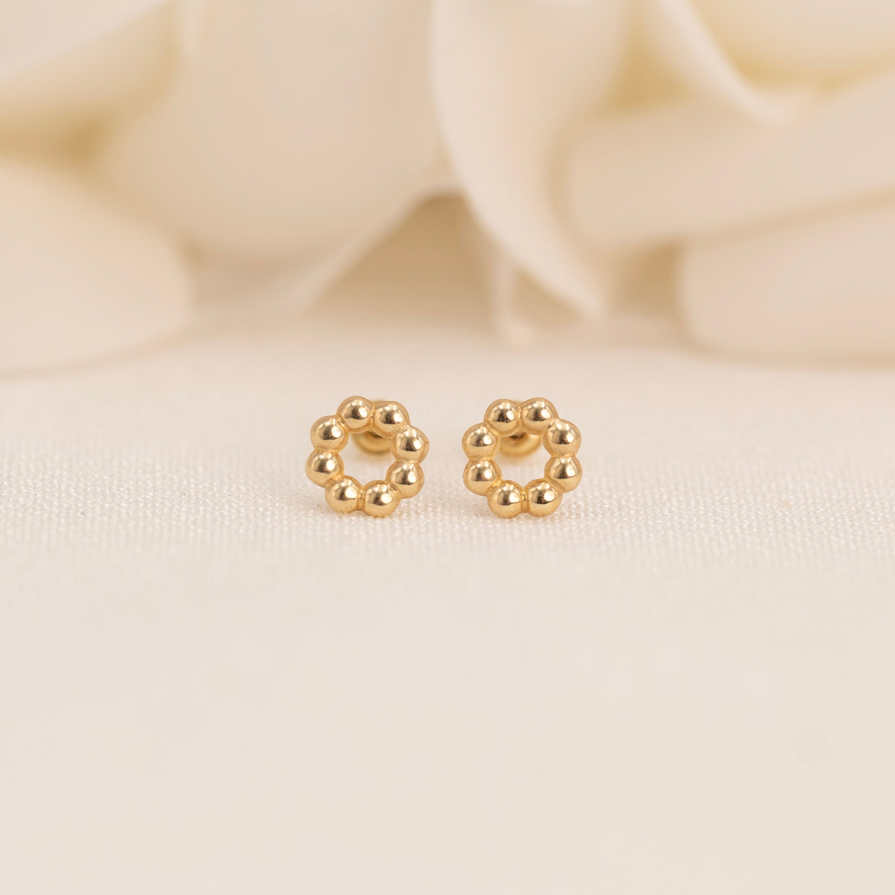 14k Beaded Circle Earrings