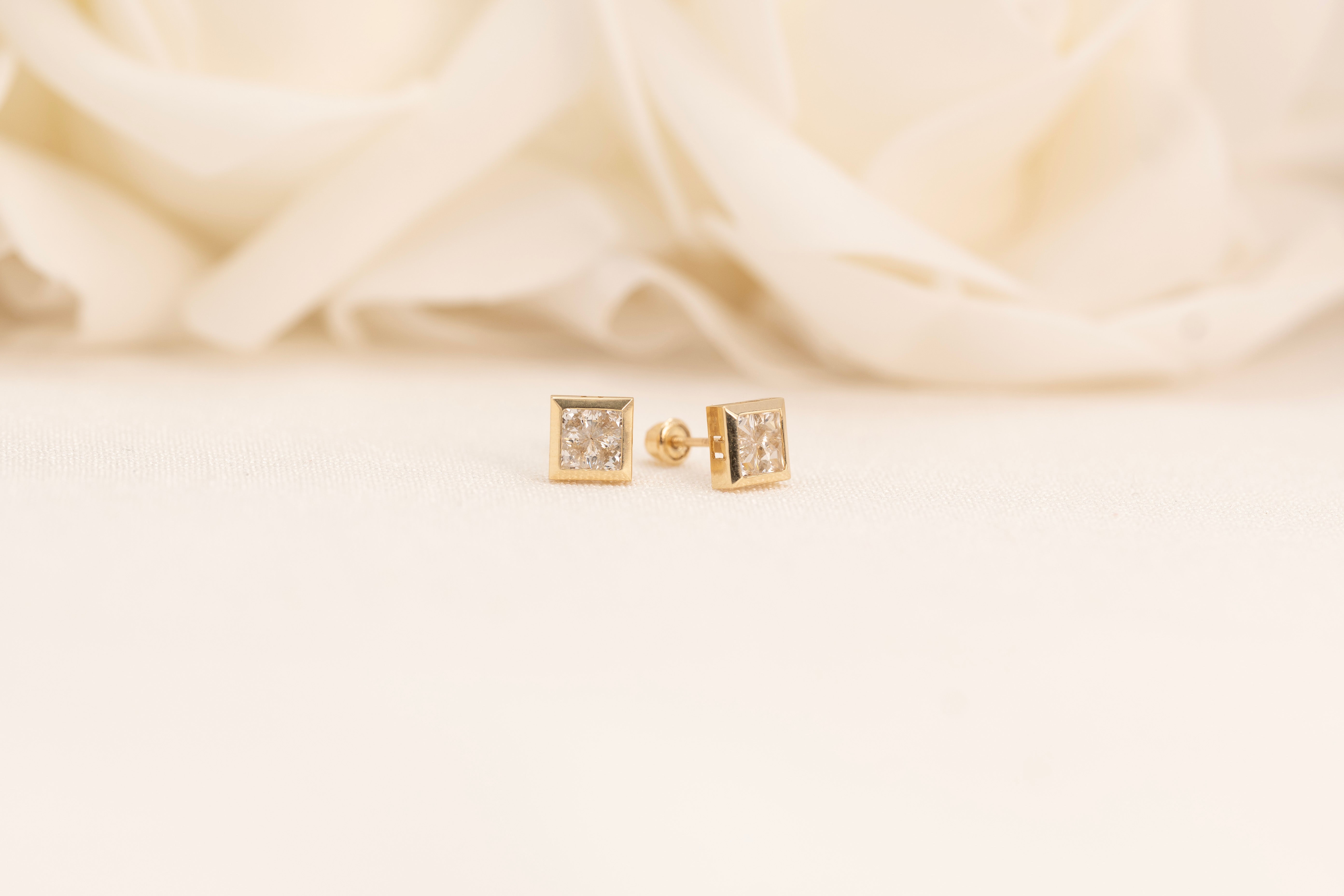 14k Square Bezel CZ Earrings