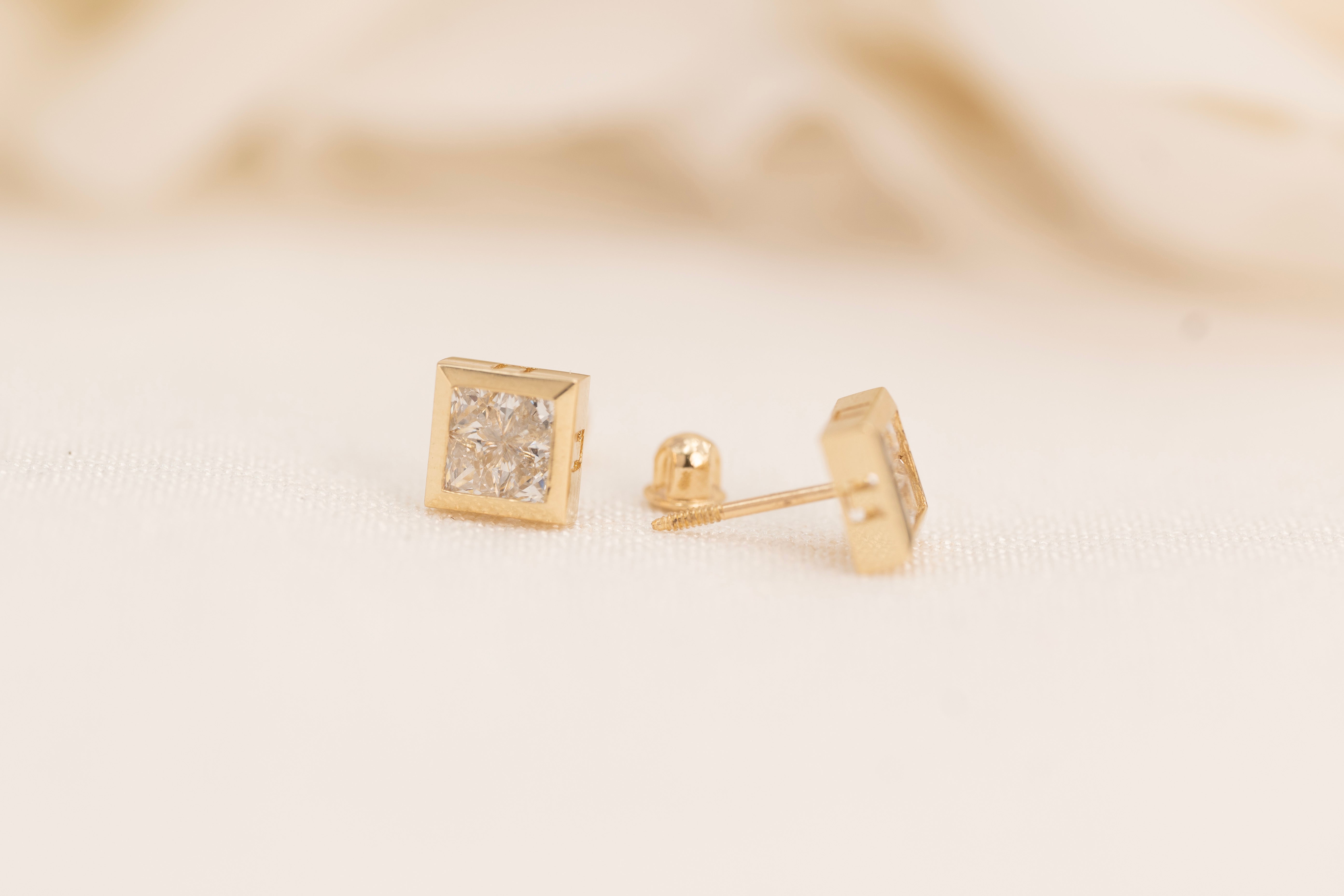 14k Square Bezel CZ Earrings