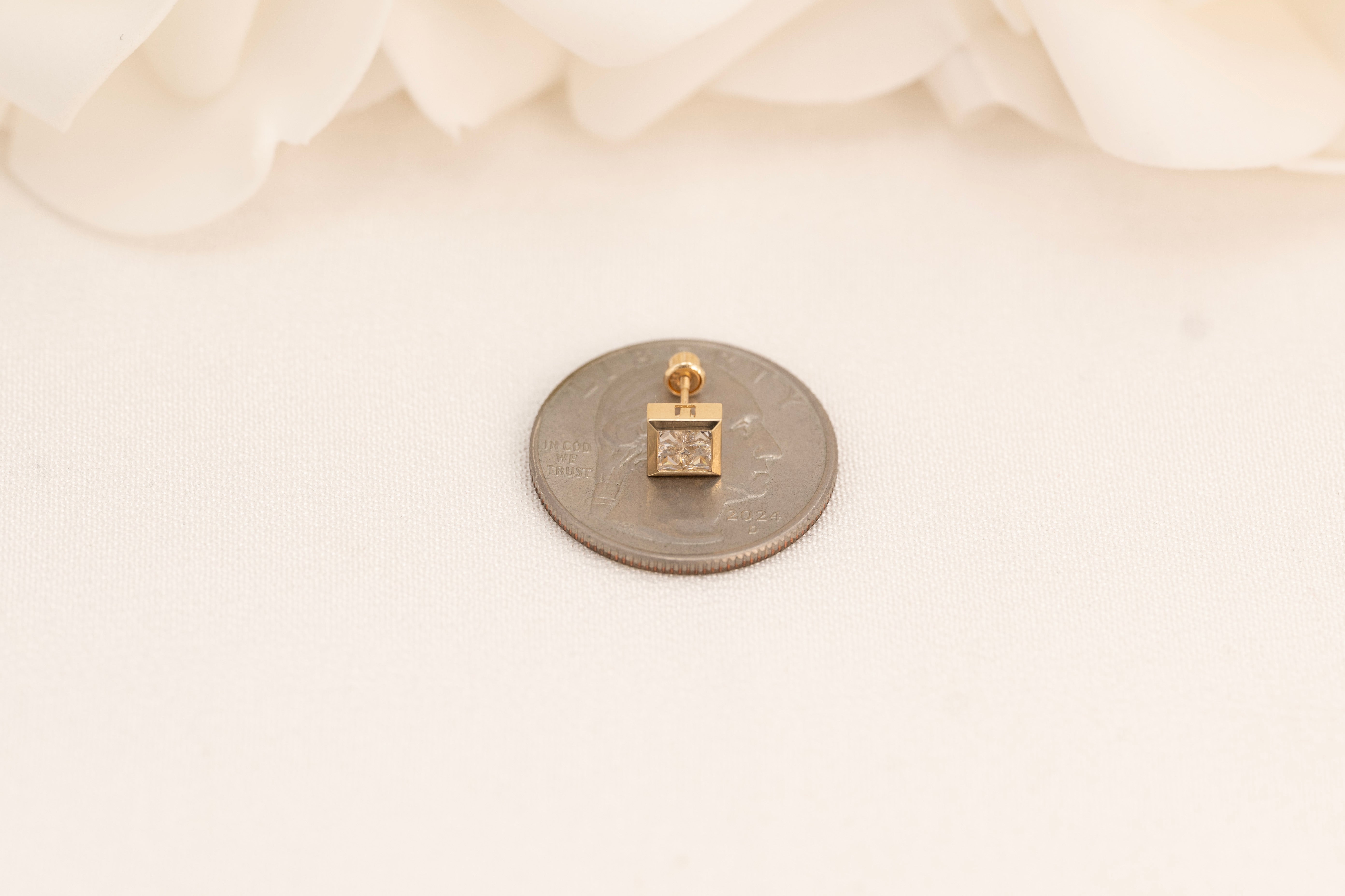 14k Square Bezel CZ Earrings