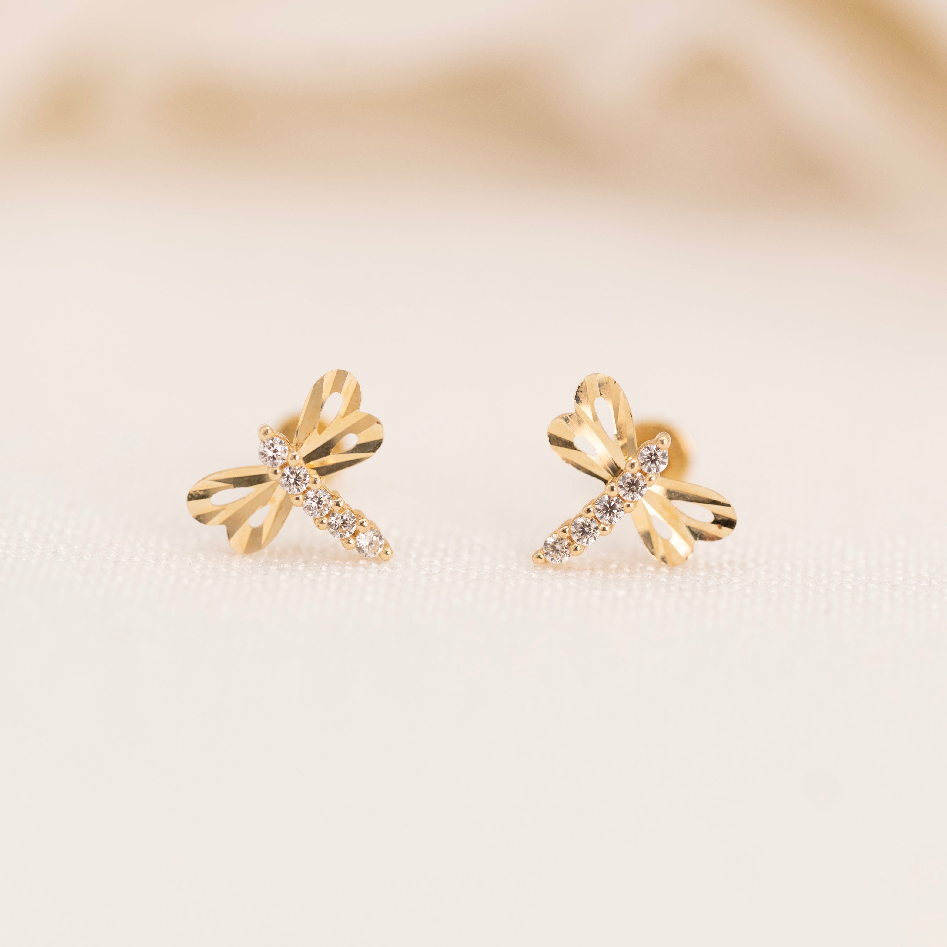 14k Dragonfly Earrings