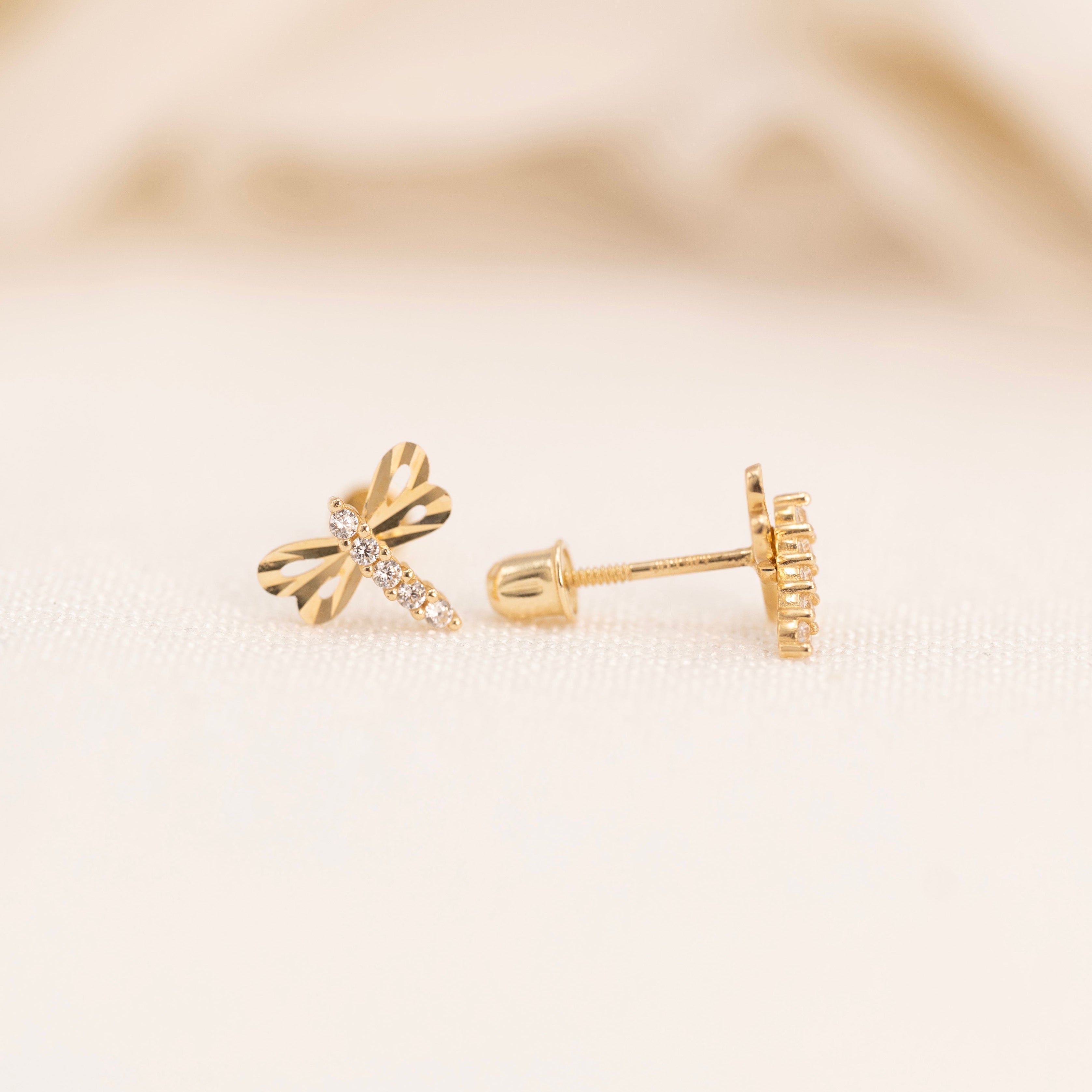 14k Dragonfly Earrings