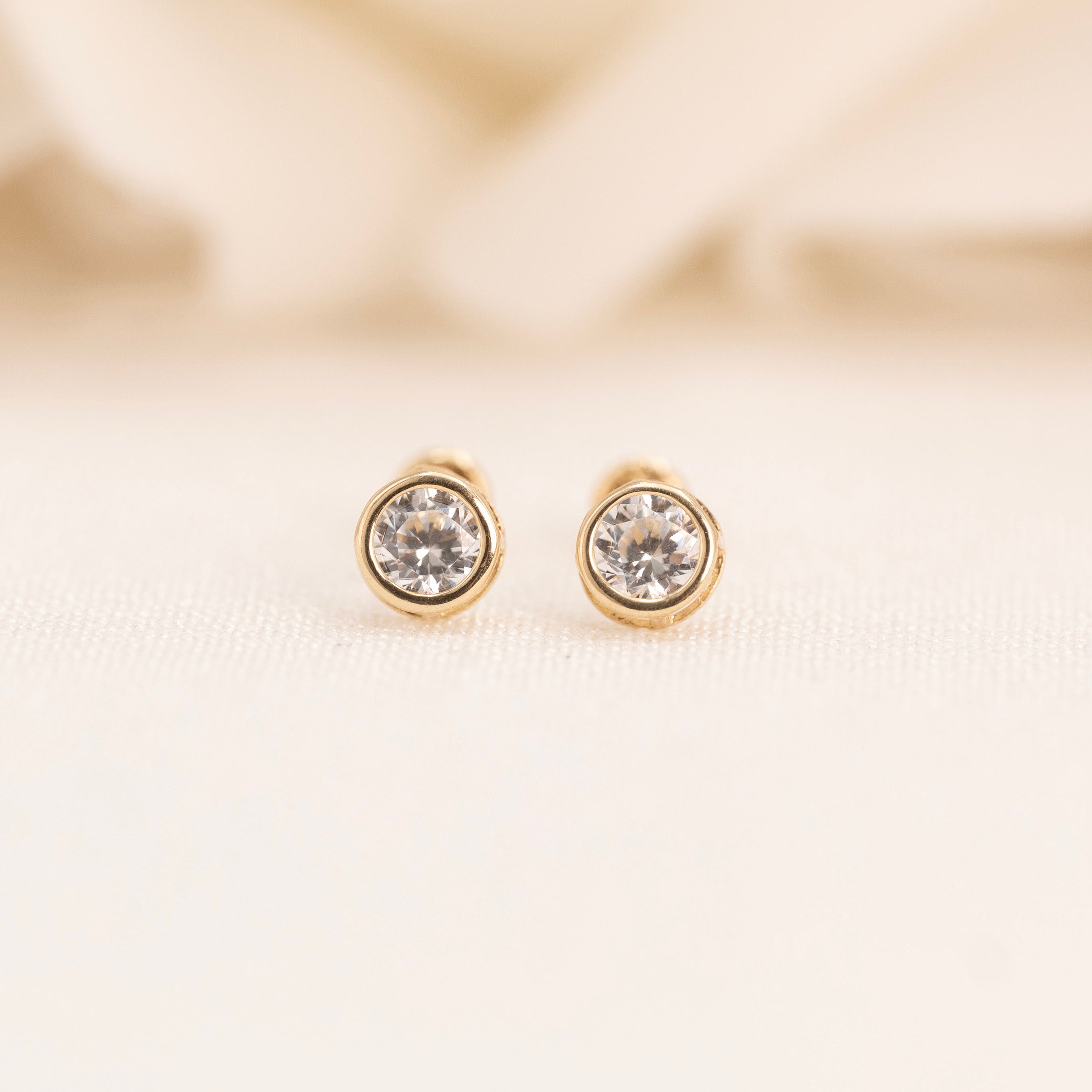 Bezel CZ Stud Earrings