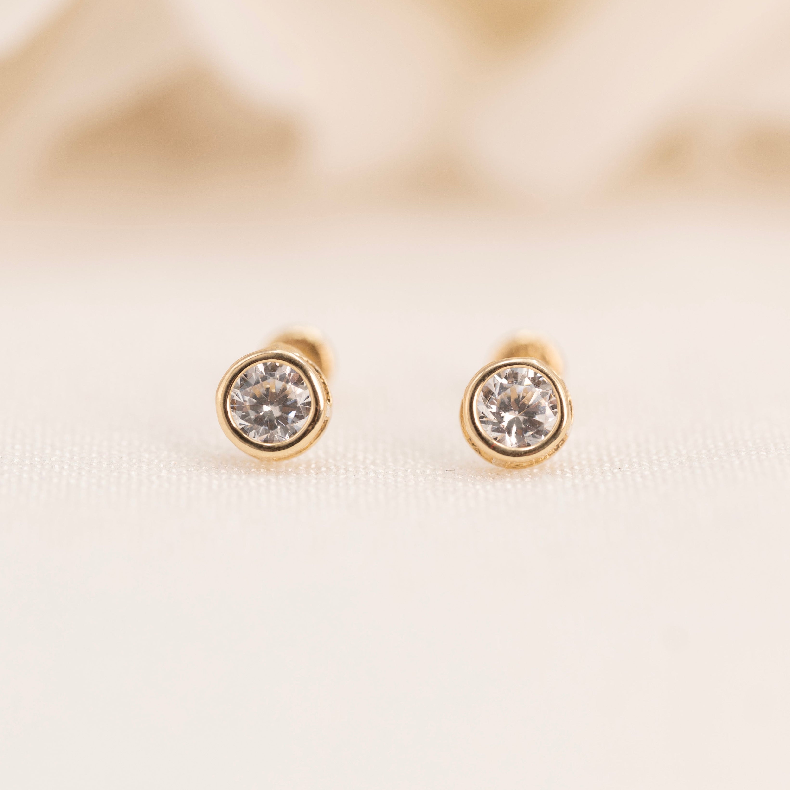 Bezel CZ Stud Earrings