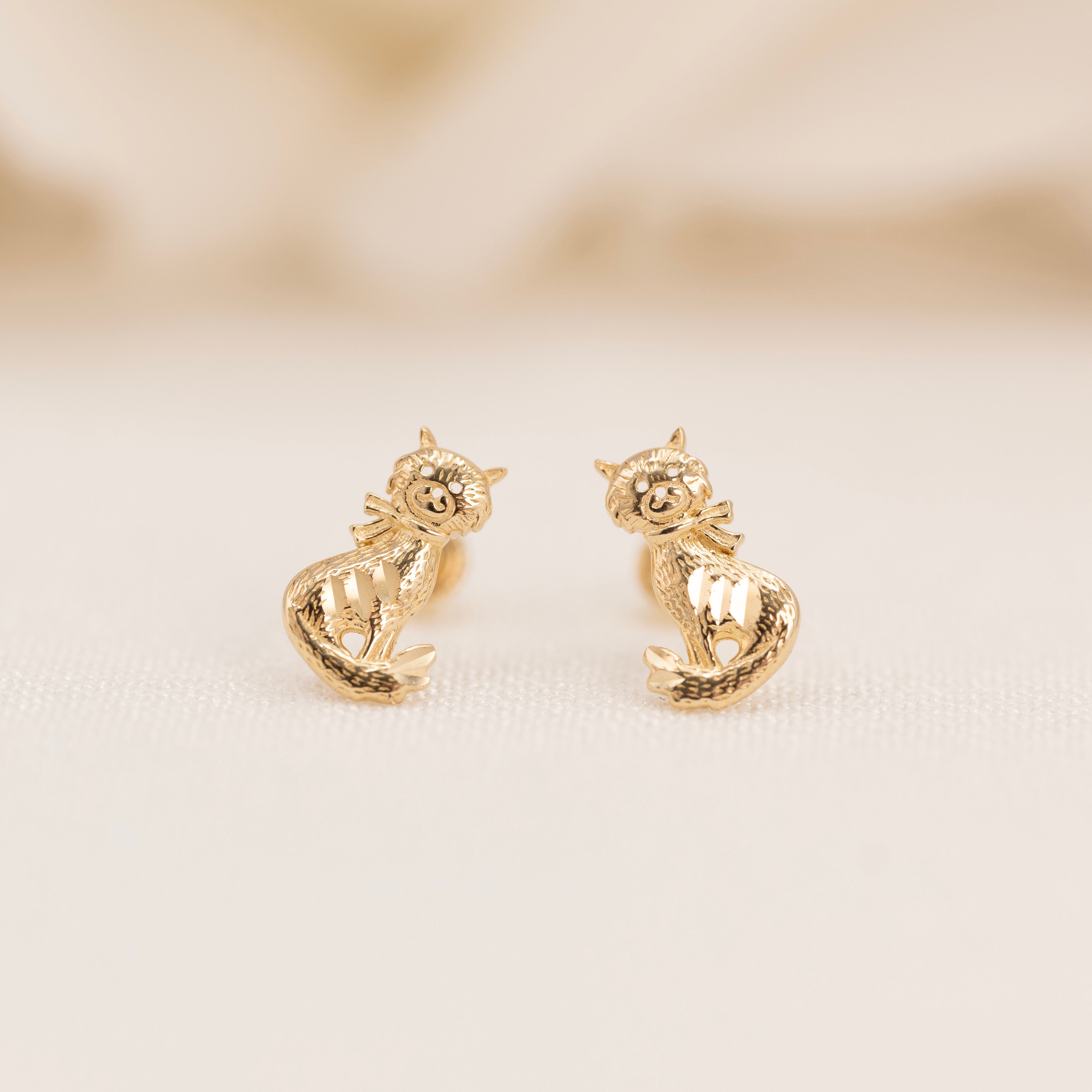 14k Cat Stud Earrings