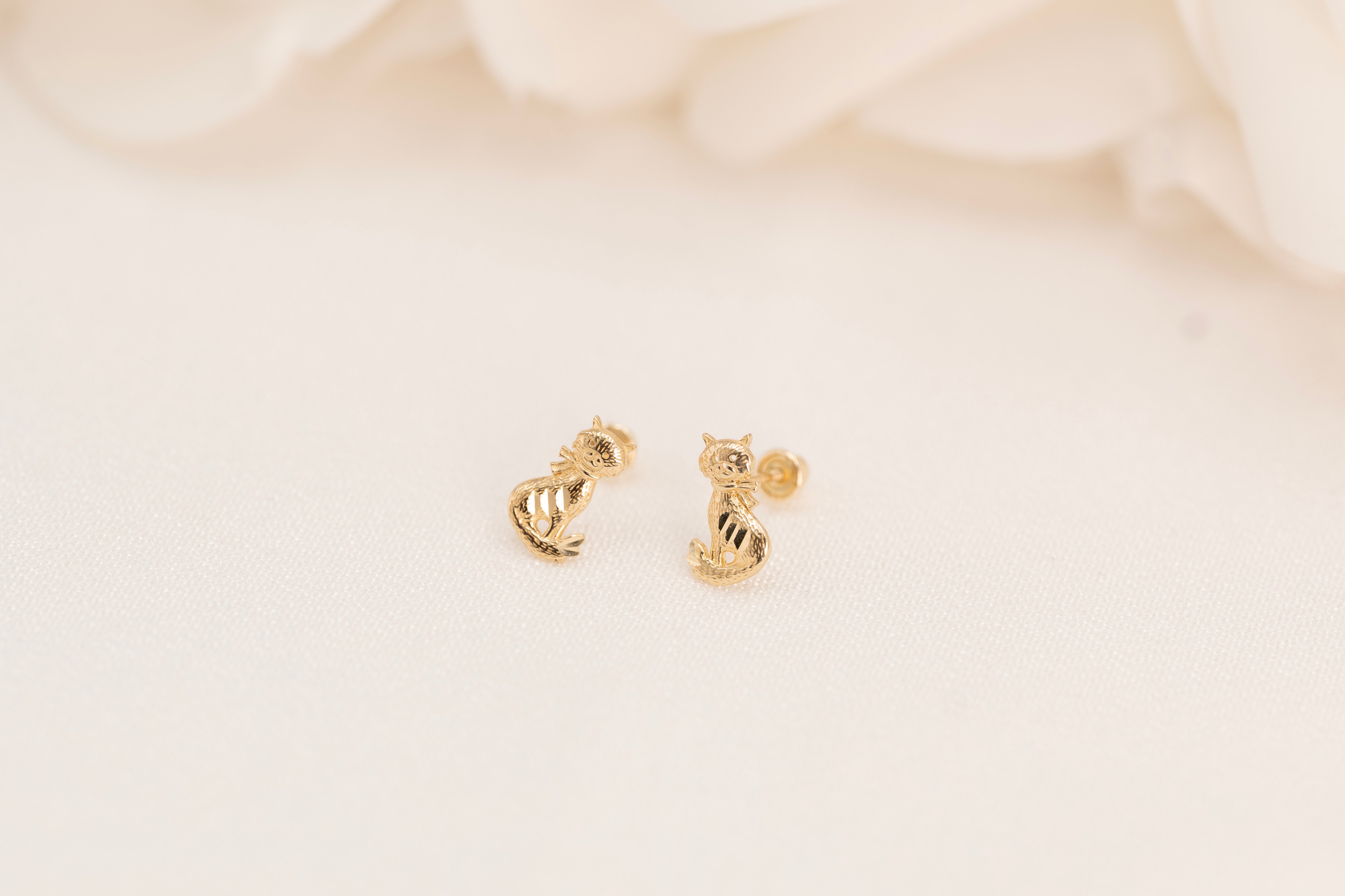 14k Cat Stud Earrings