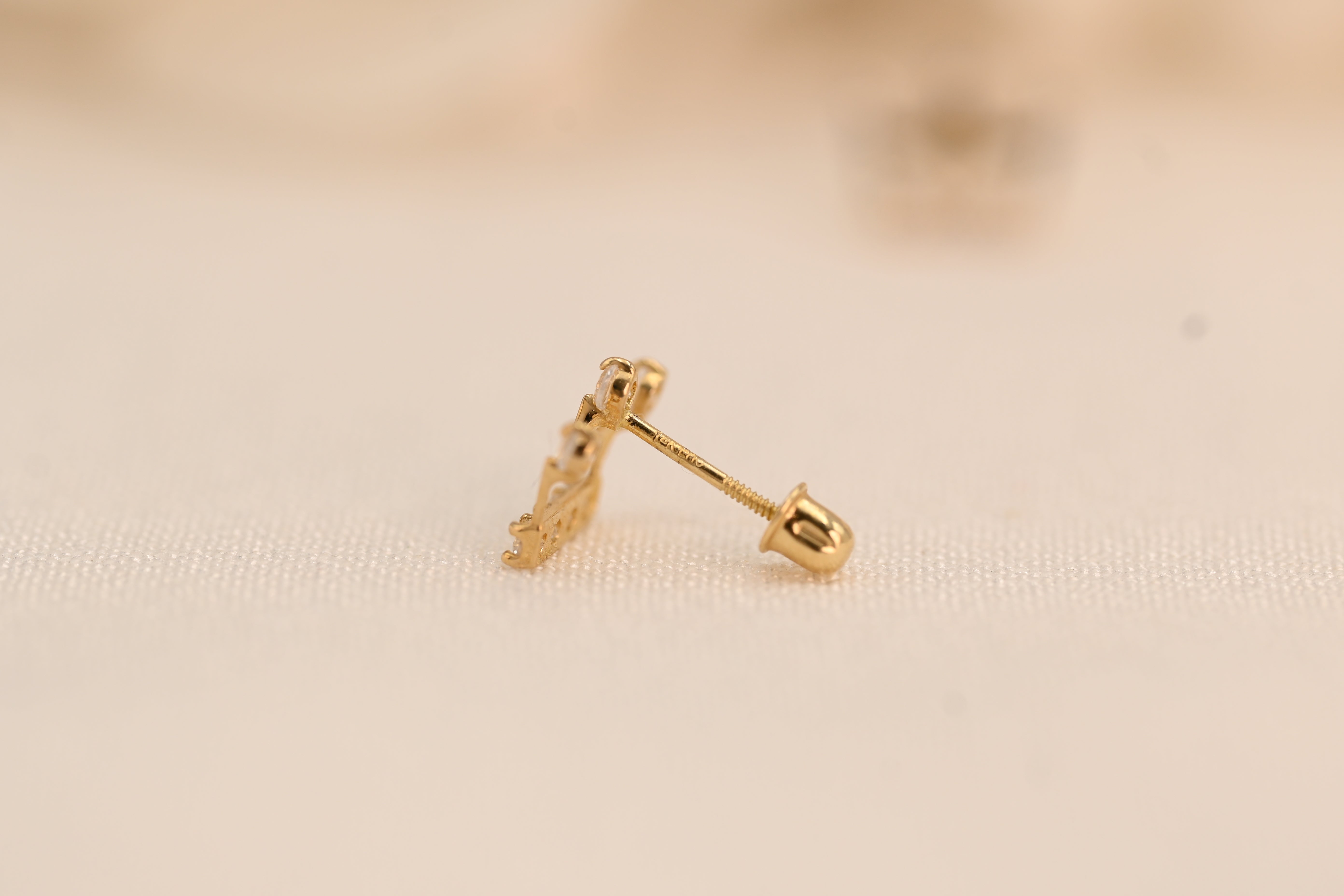 14K Gold CZ Crown Stud Earrings