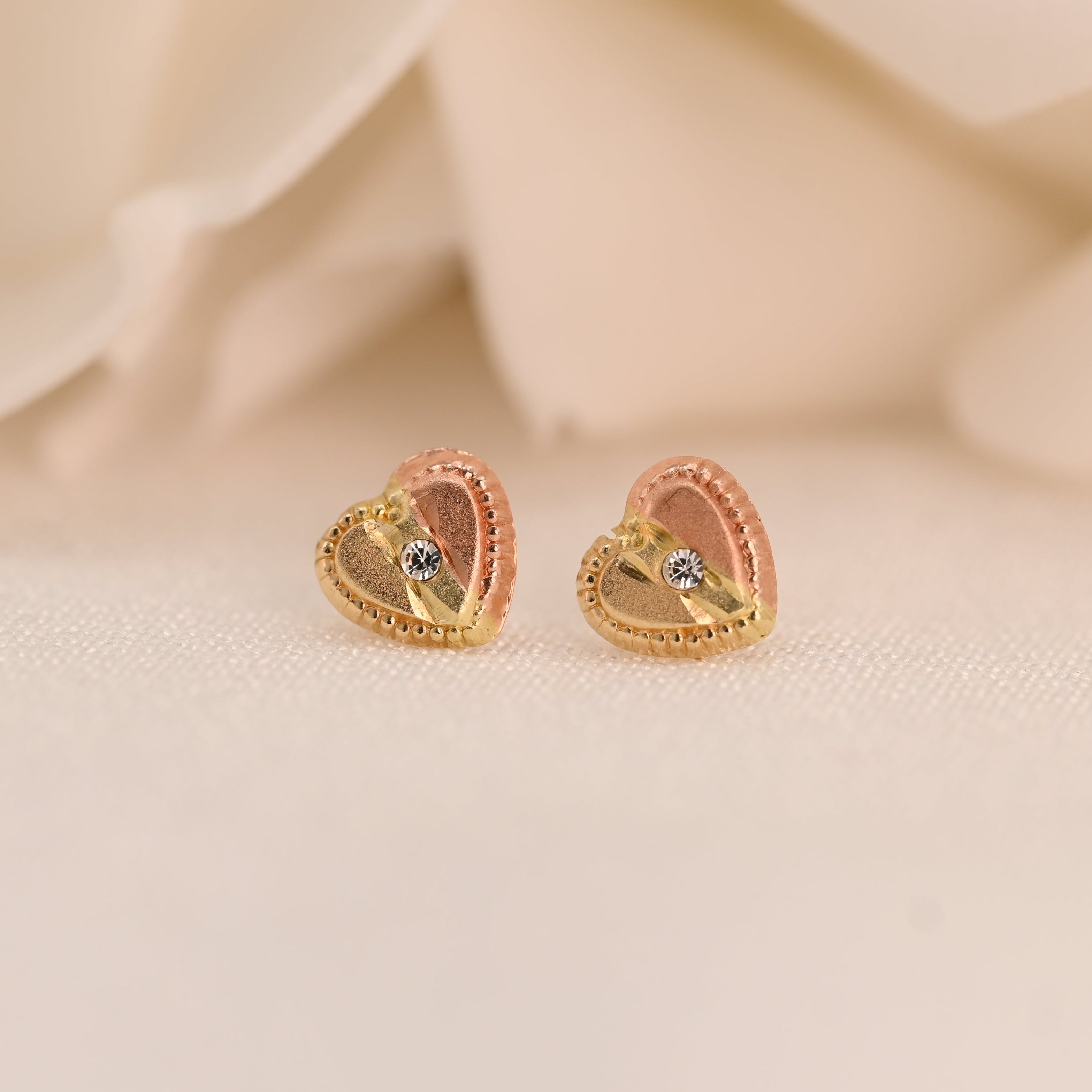 14k Two-Tone Heart Stud Earrings