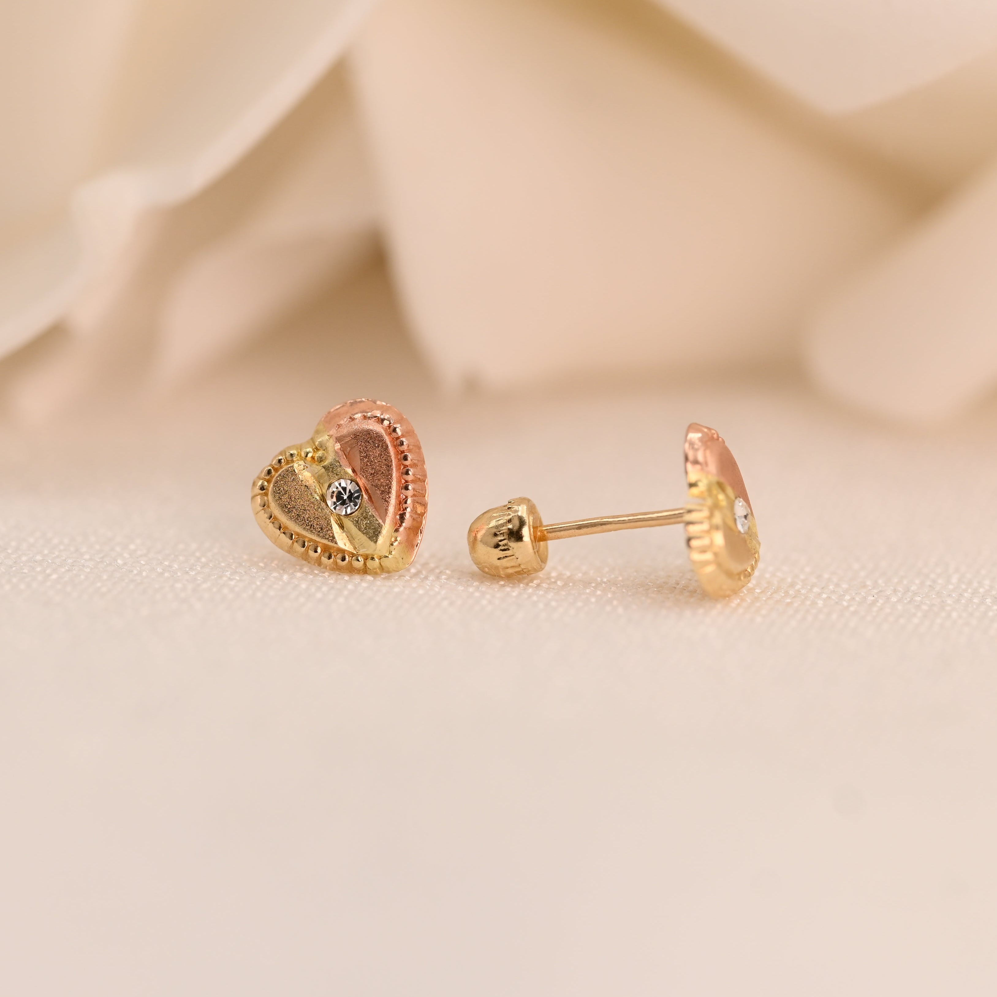 14k Two-Tone Heart Stud Earrings