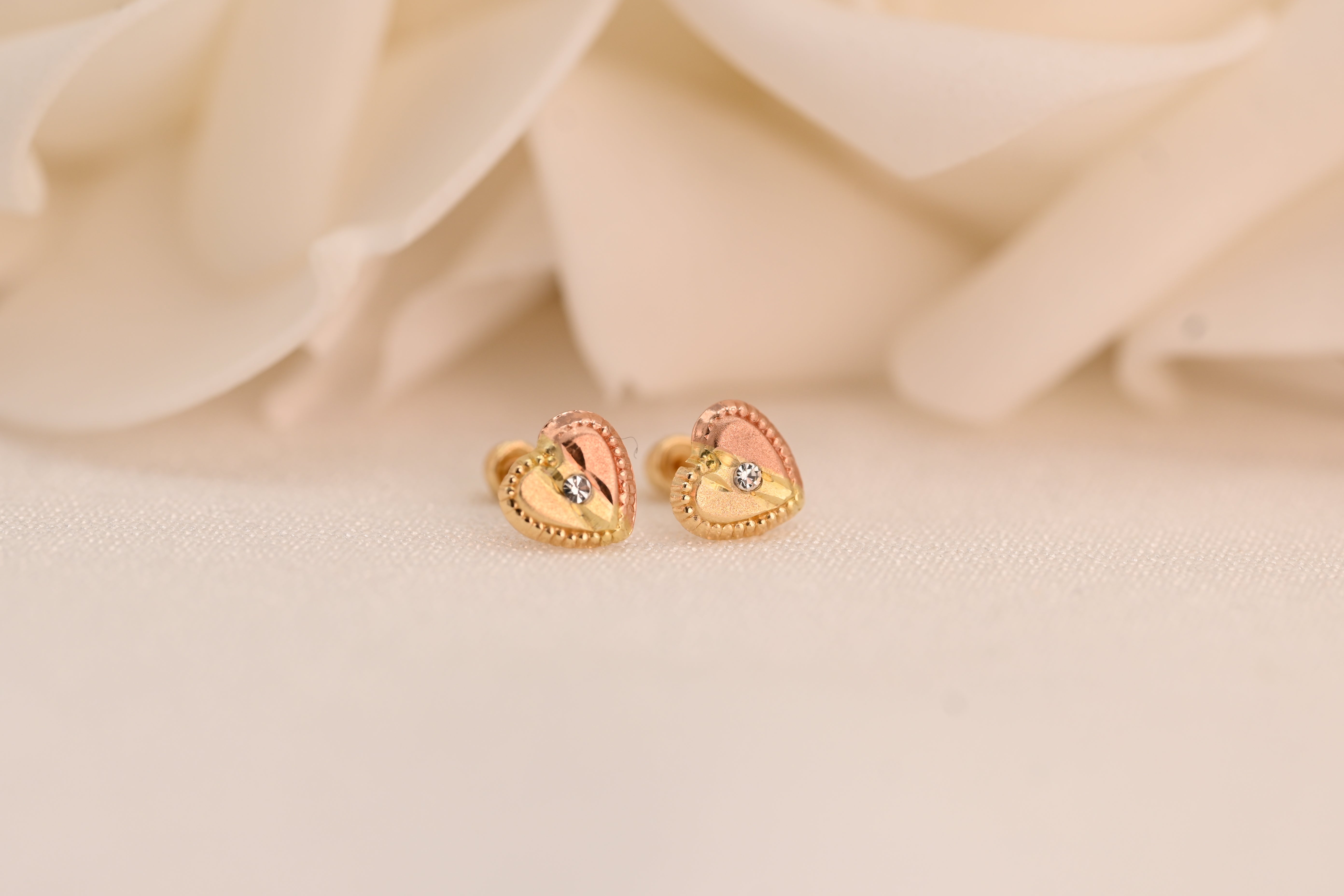 14k Two-Tone Heart Stud Earrings