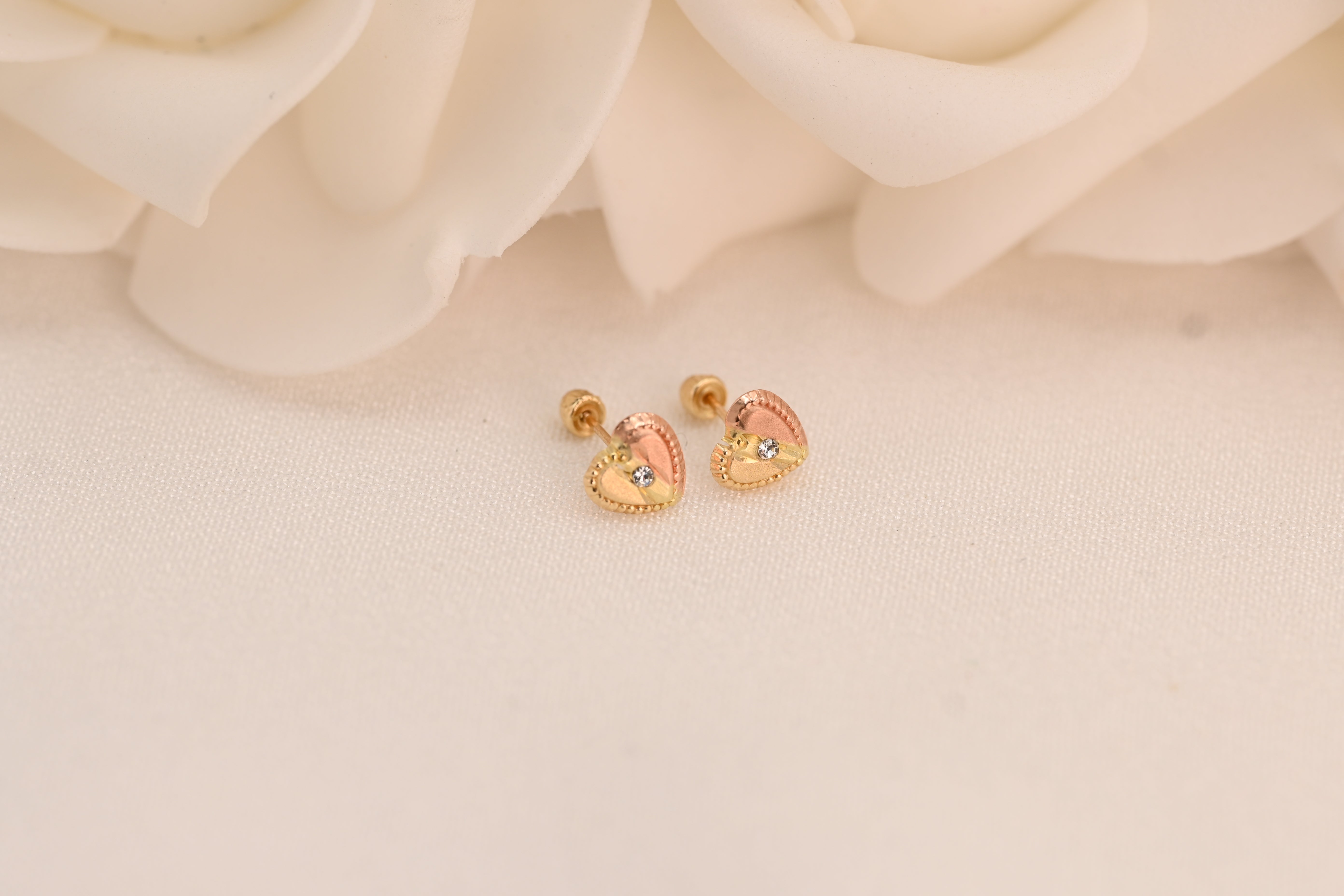 14k Two-Tone Heart Stud Earrings