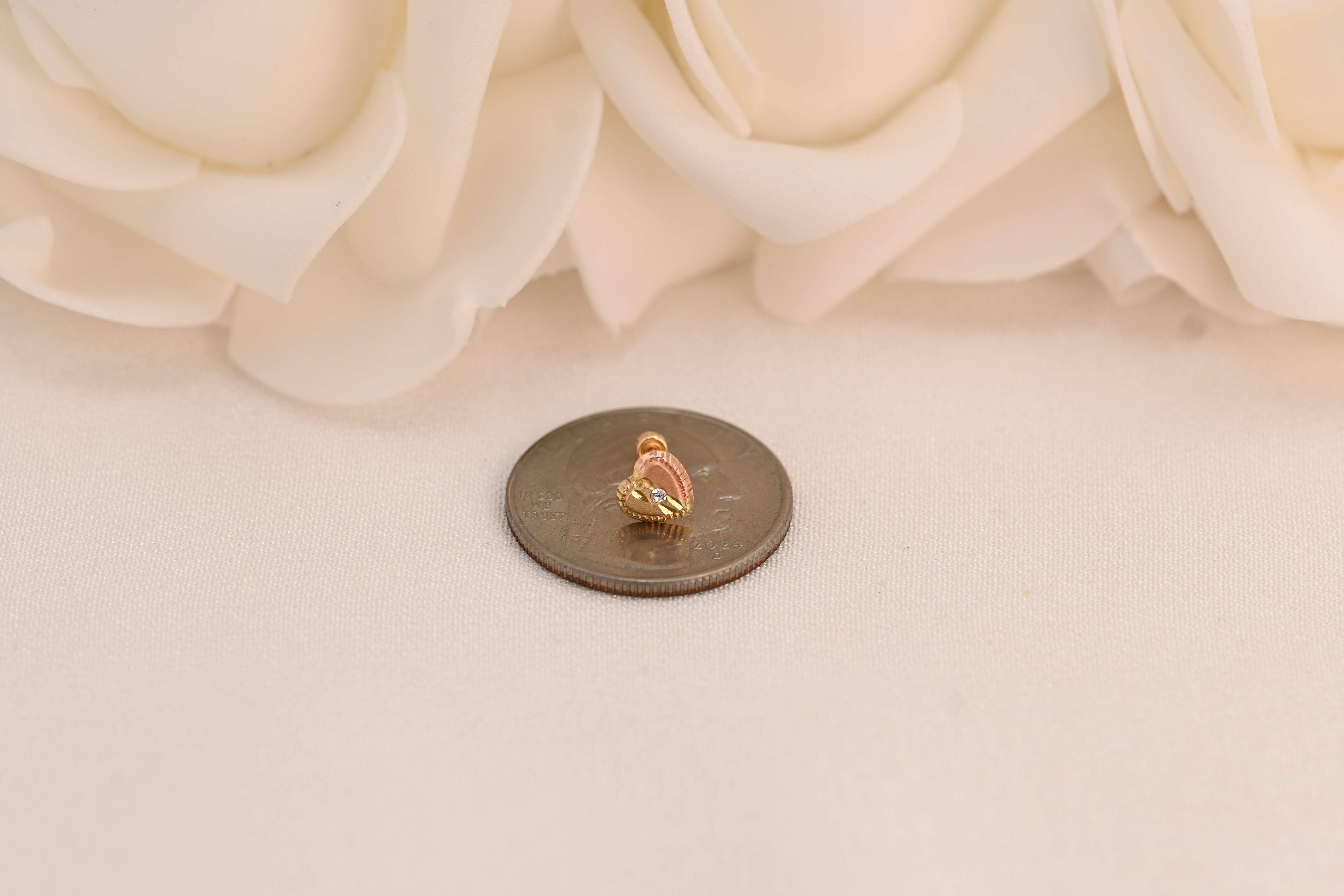 14k Two-Tone Heart Stud Earrings