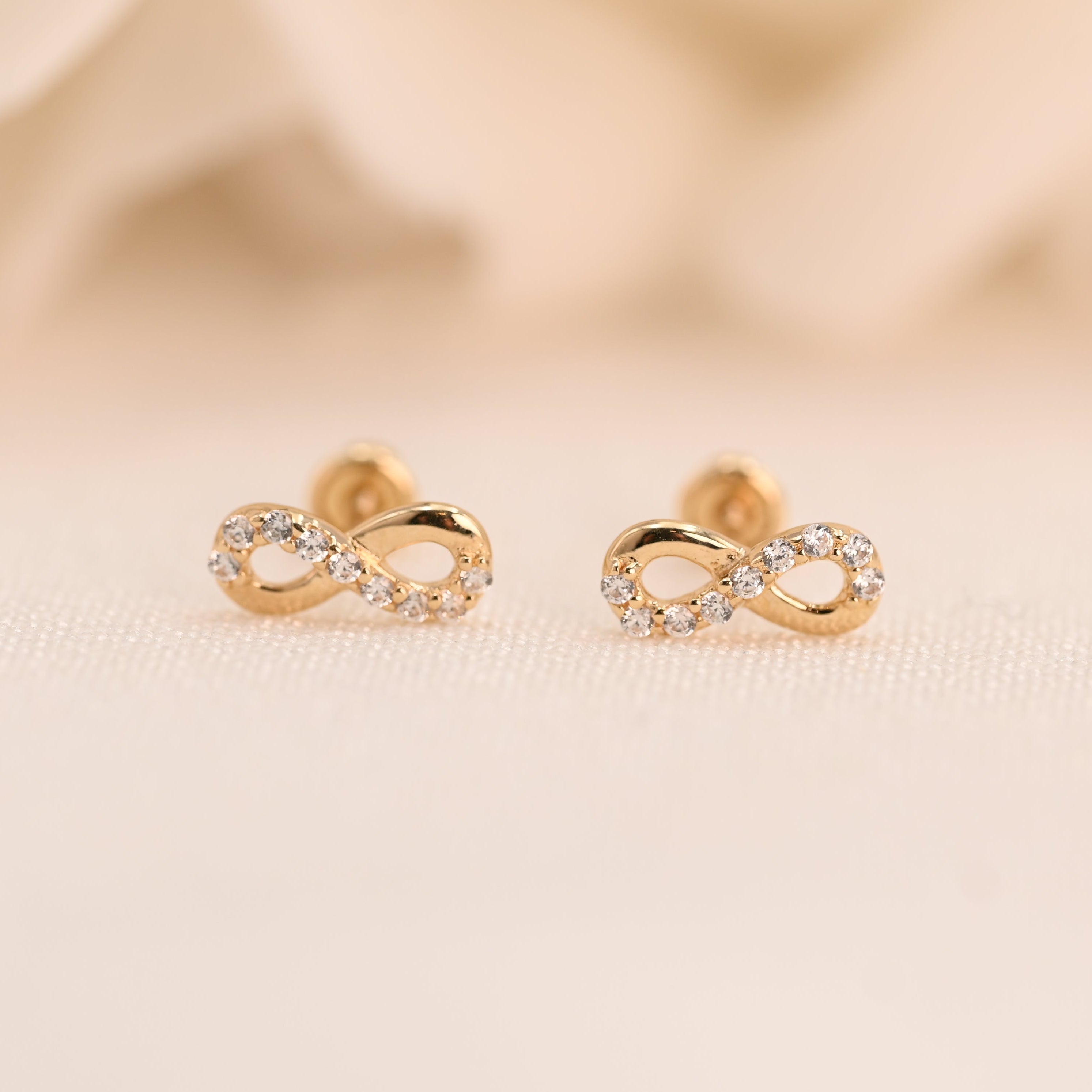 14k Infinity CZ Stud Earrings