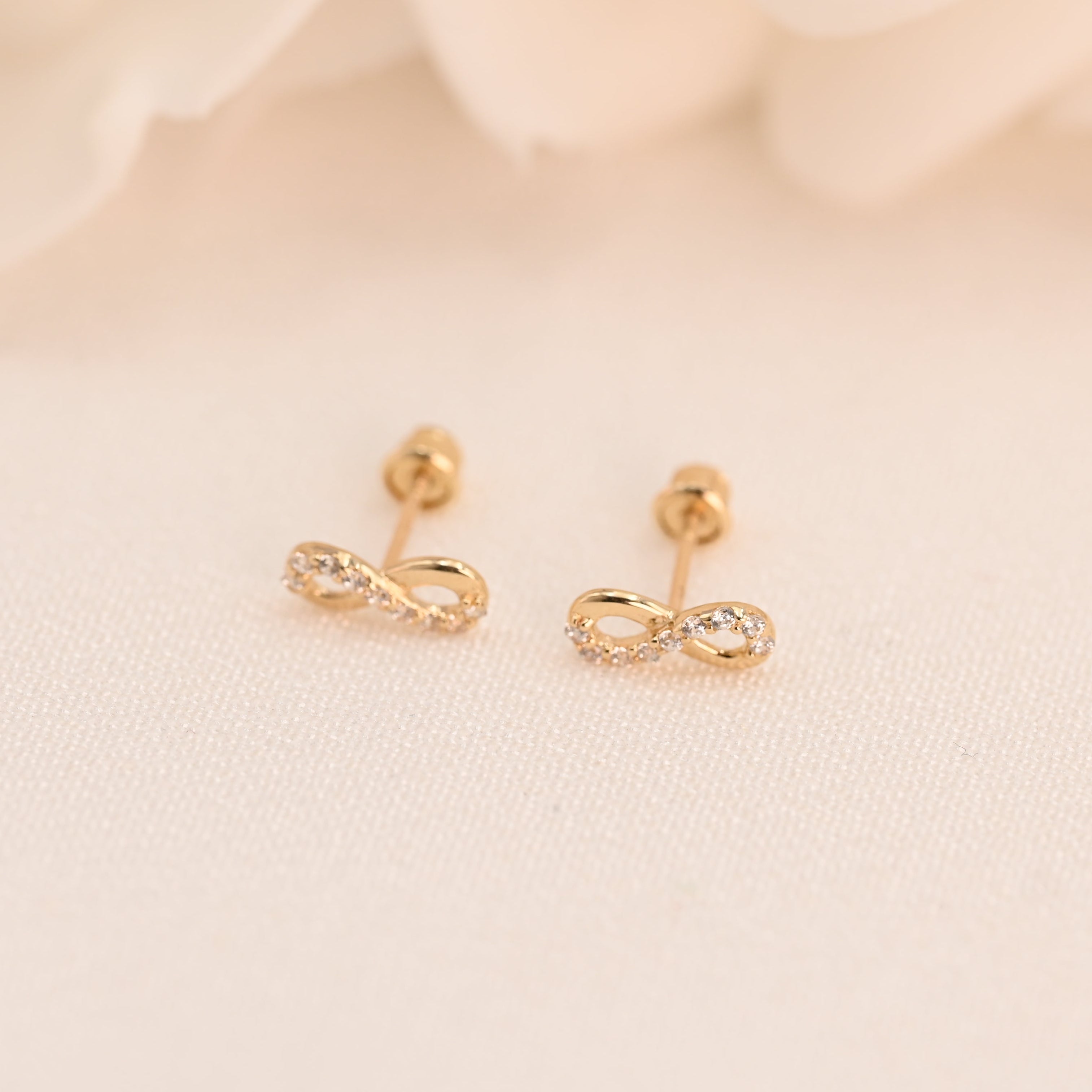 14k Infinity CZ Stud Earrings