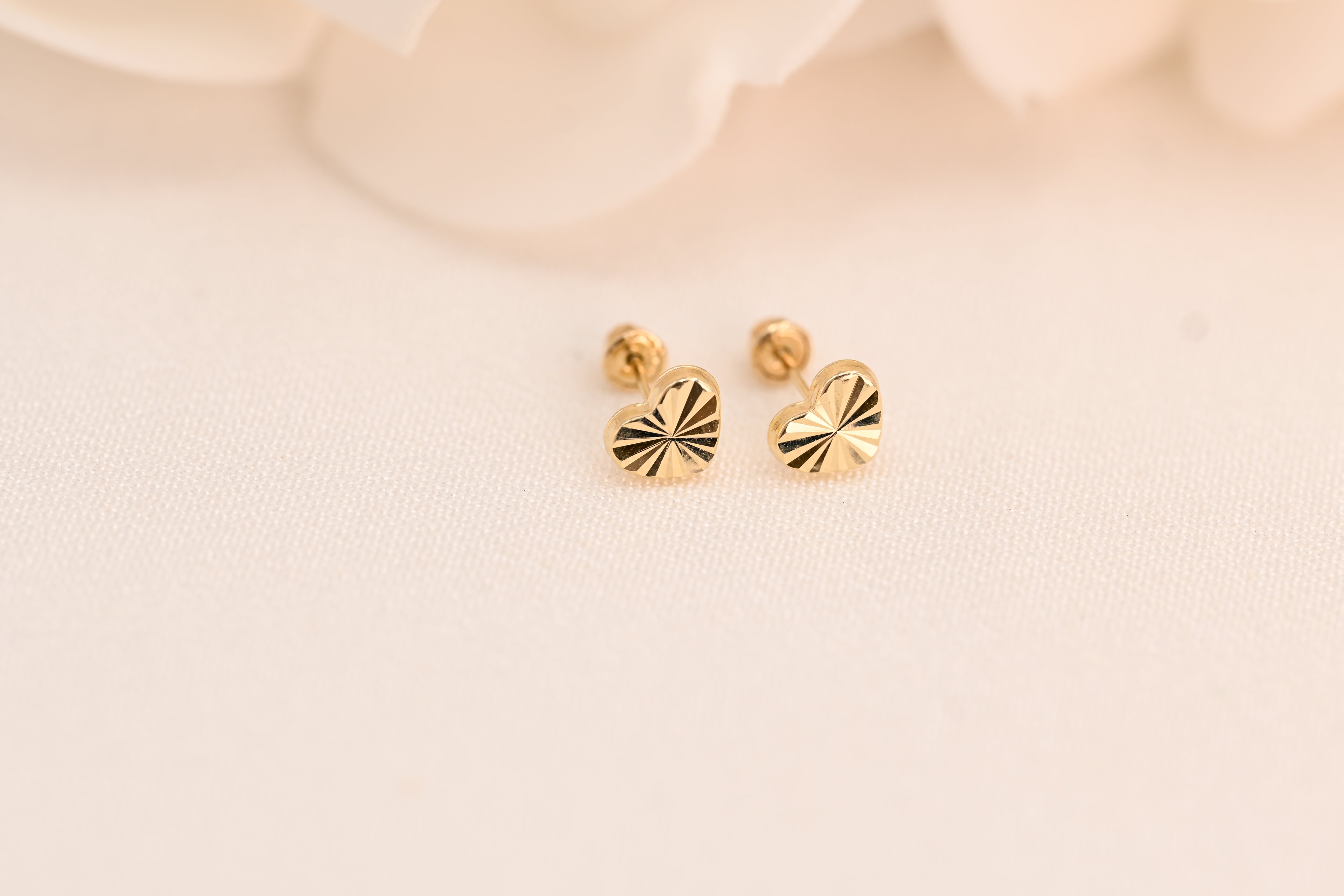 14k Heart Diamond Cut Stud Earrings