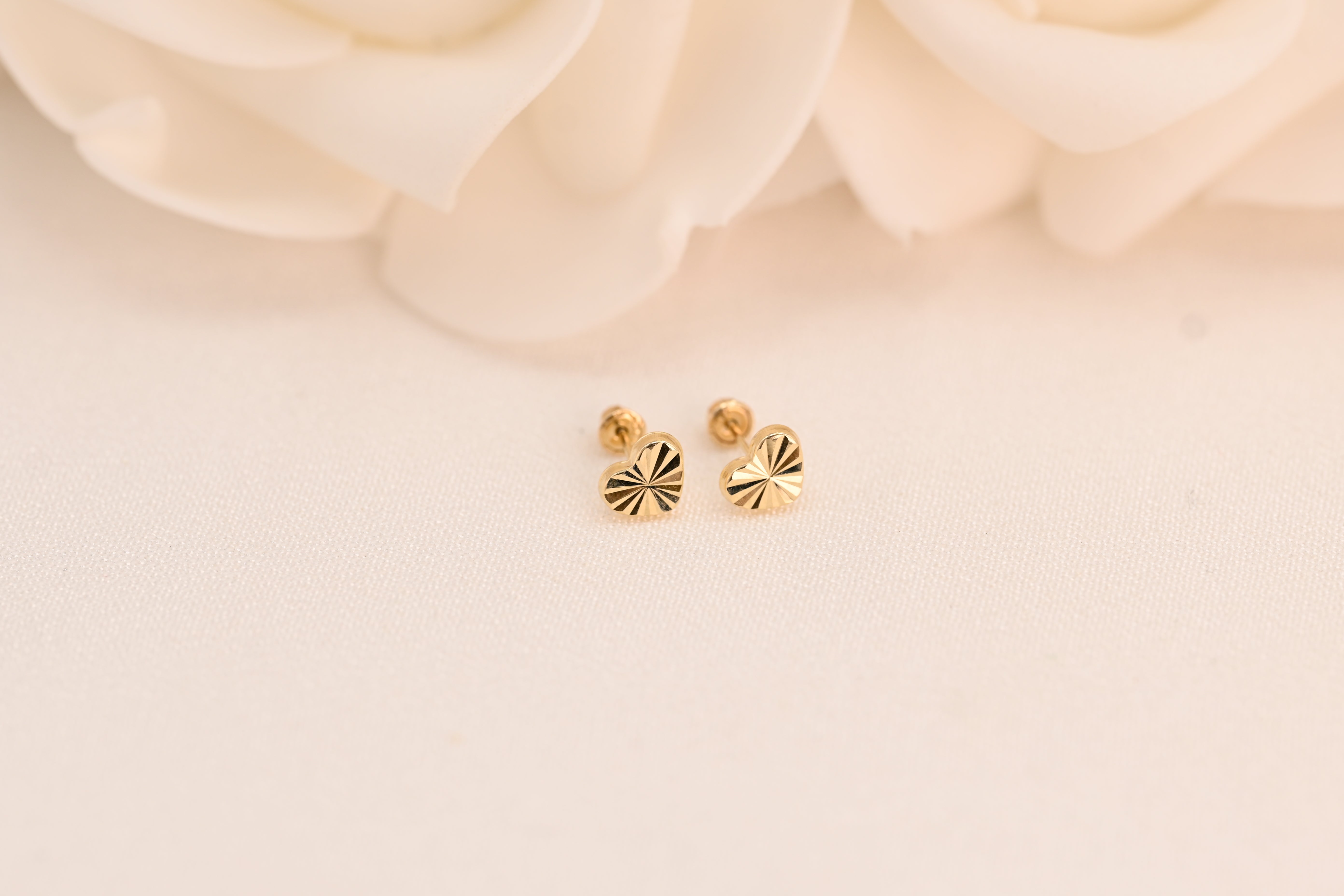 14k Heart Diamond Cut Stud Earrings