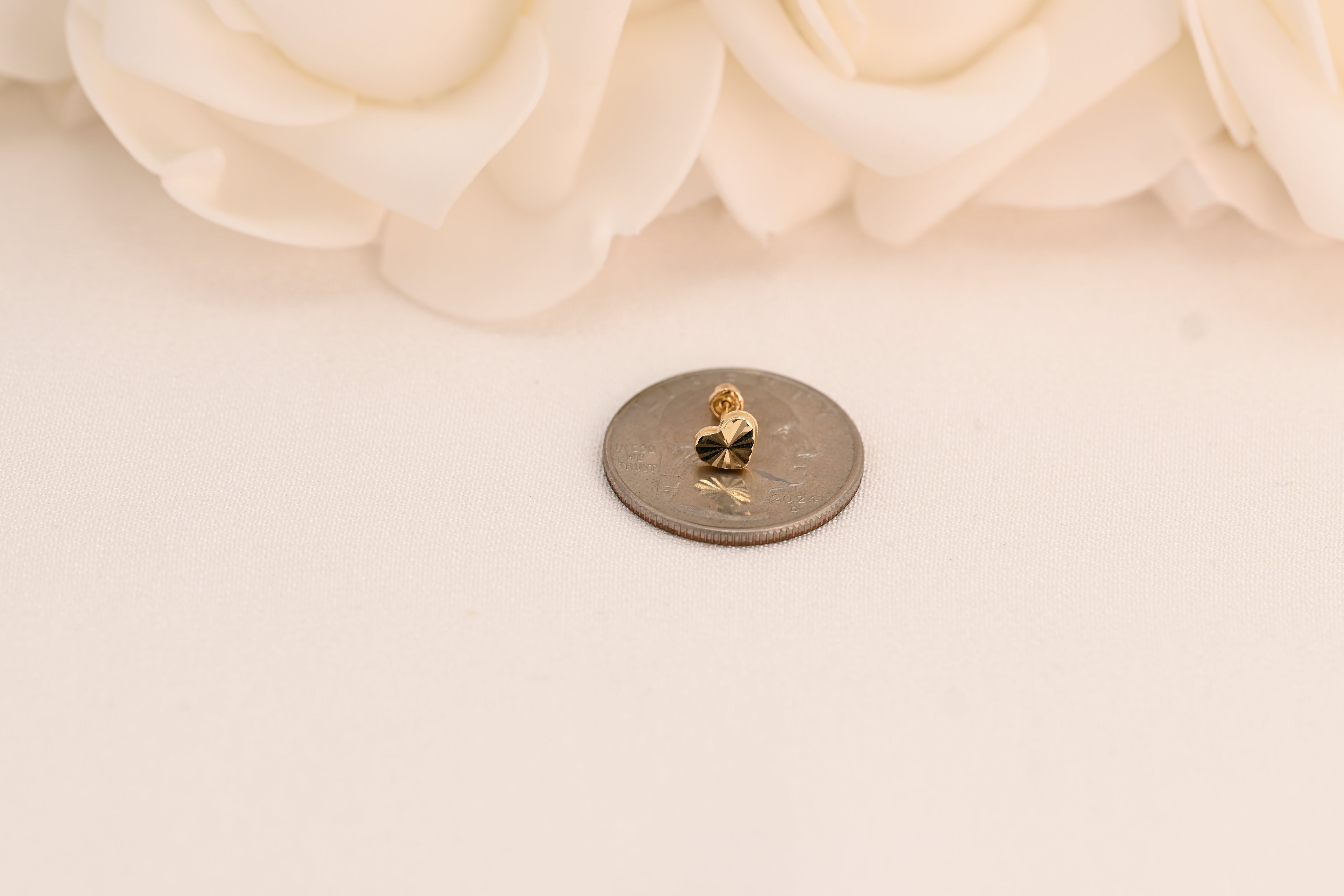 14k Heart Diamond Cut Stud Earrings
