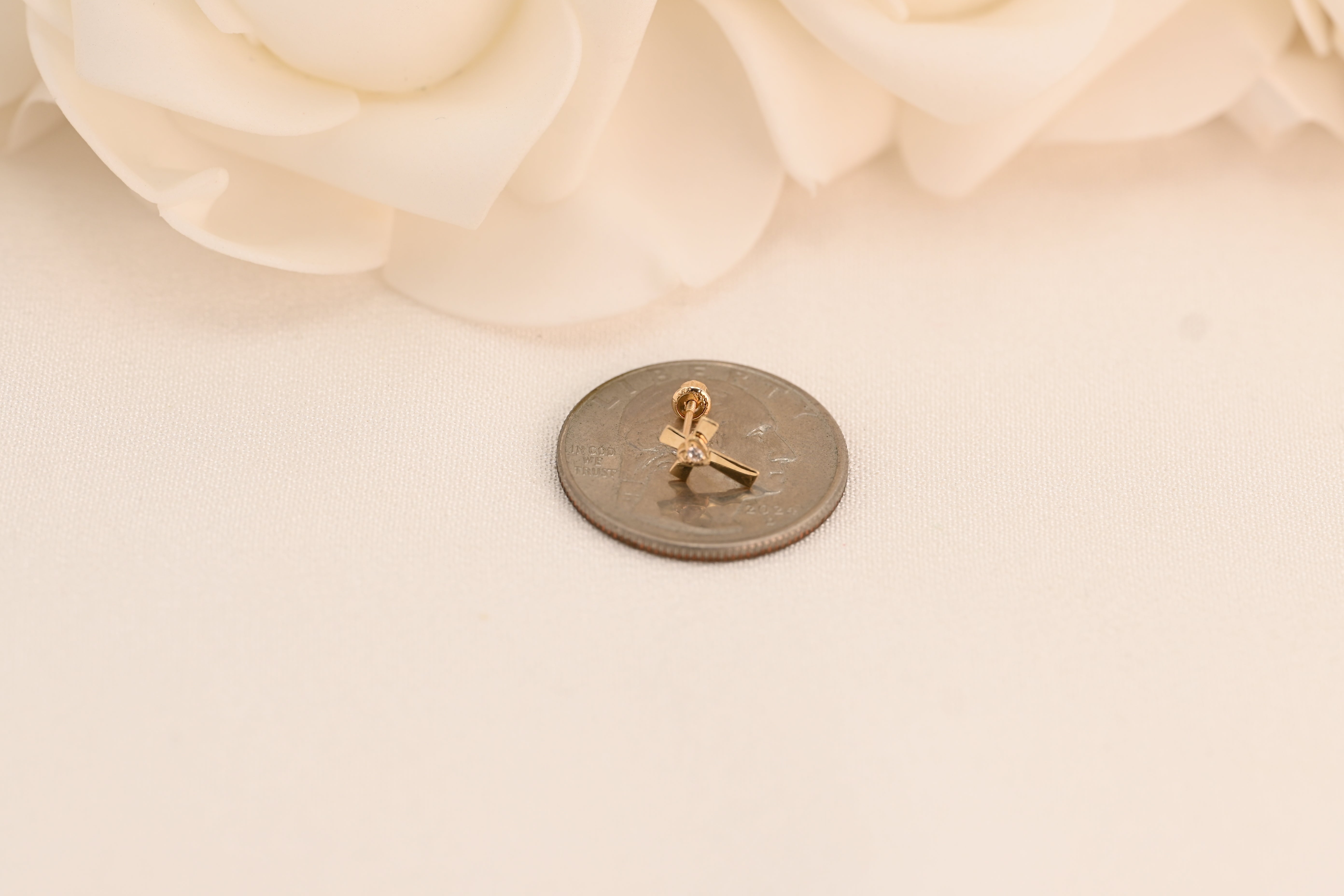 14k Cross Heart Stud Earrings
