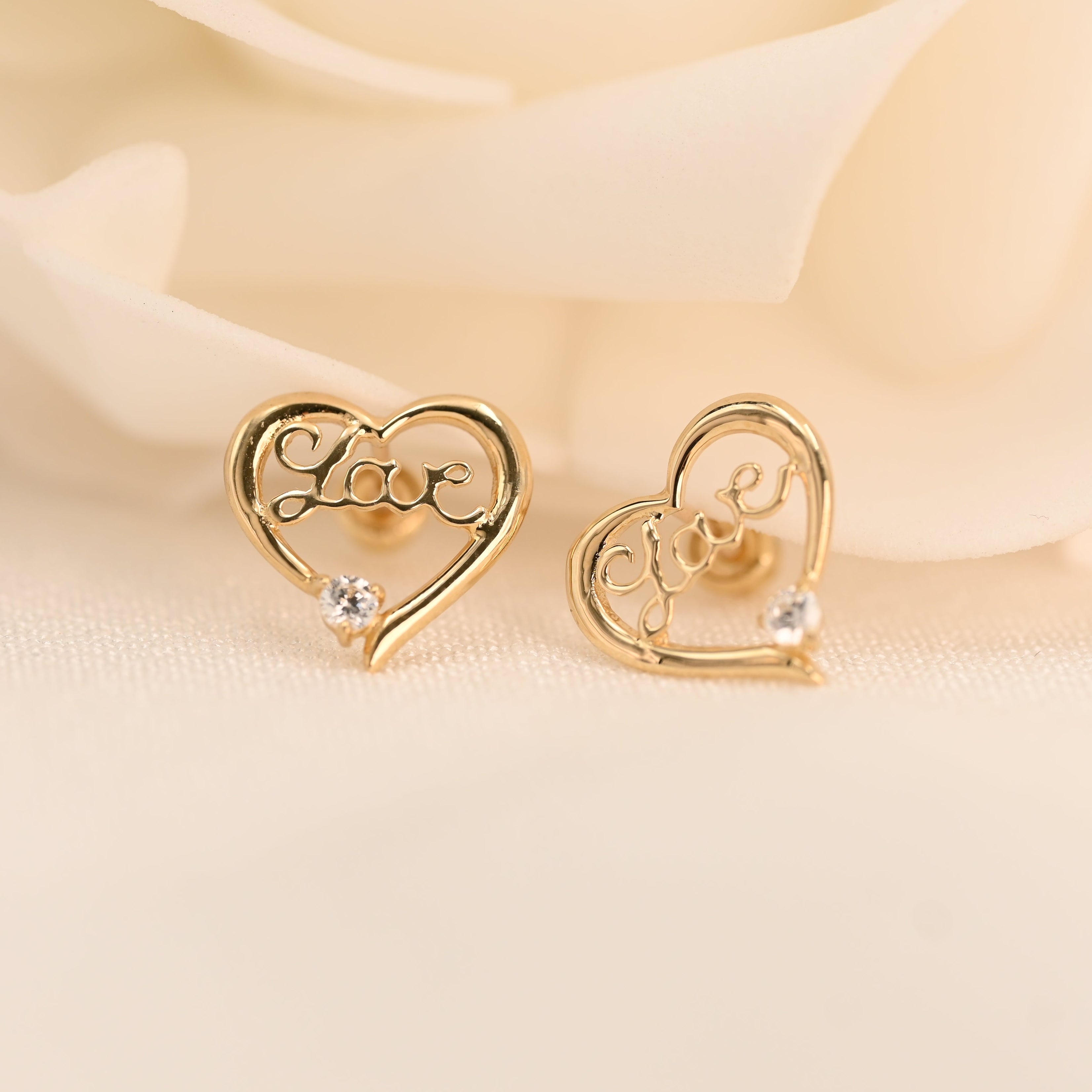 14k Love Heart Earrings