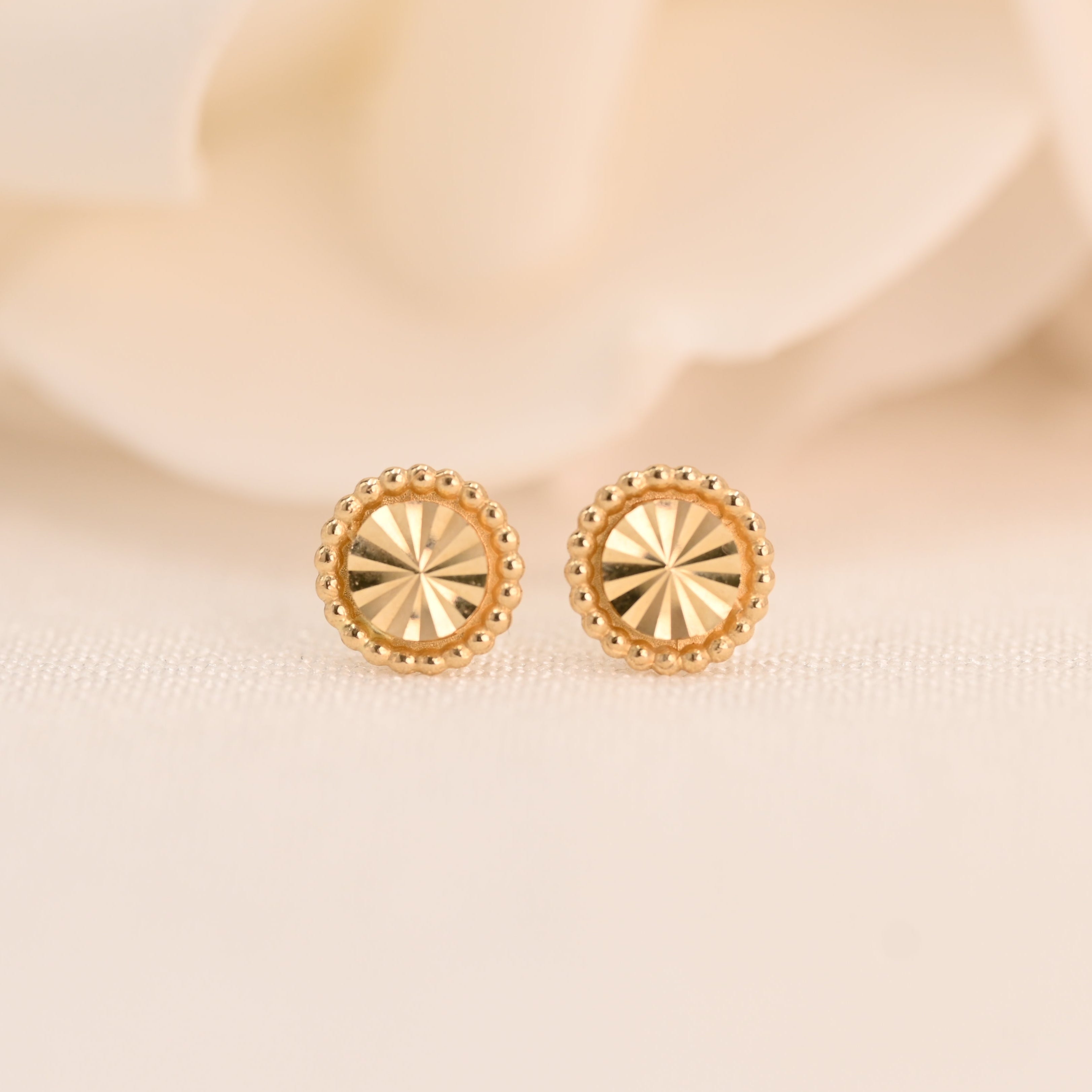 14k Circle Diamond Cut Earrings