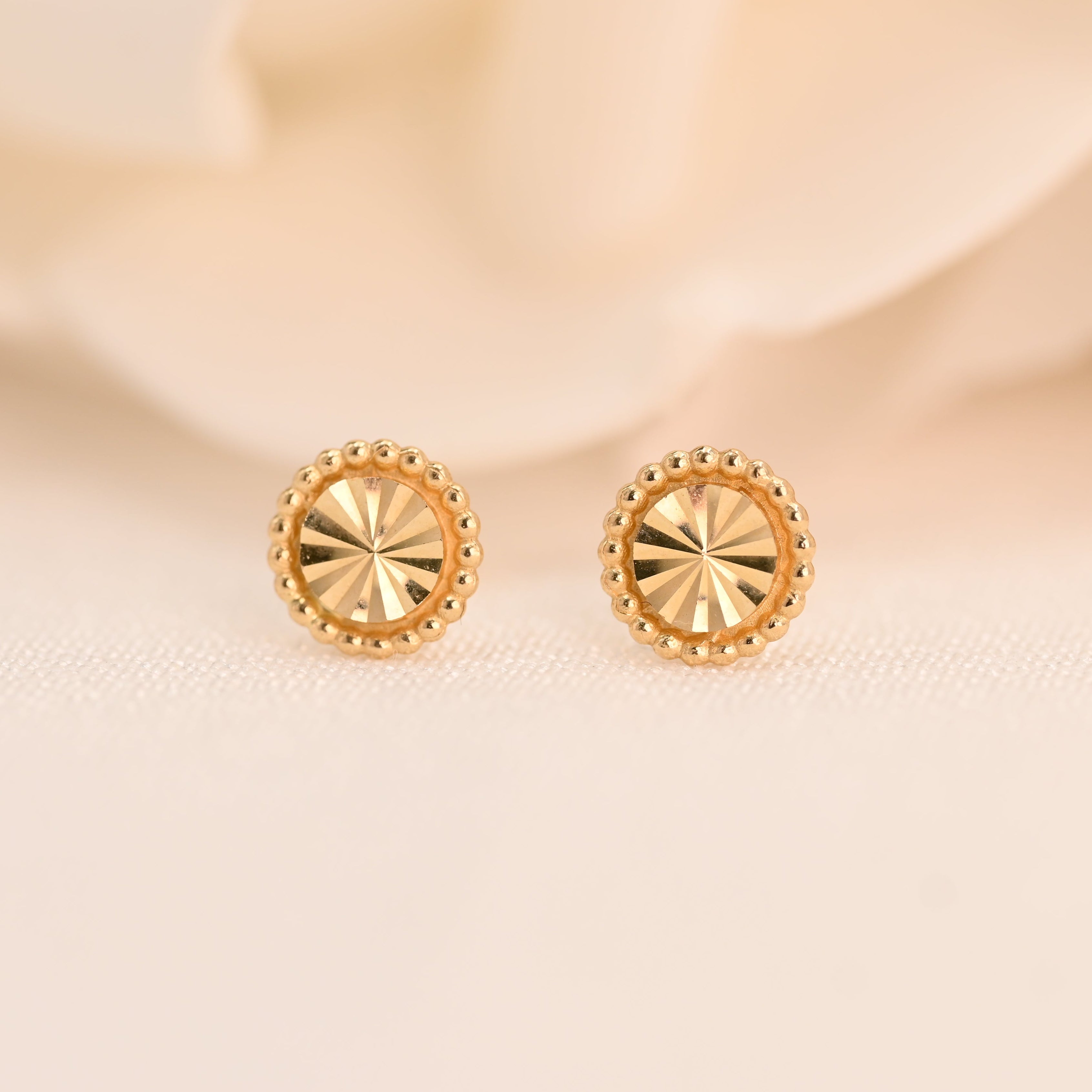 14k Circle Diamond Cut Earrings