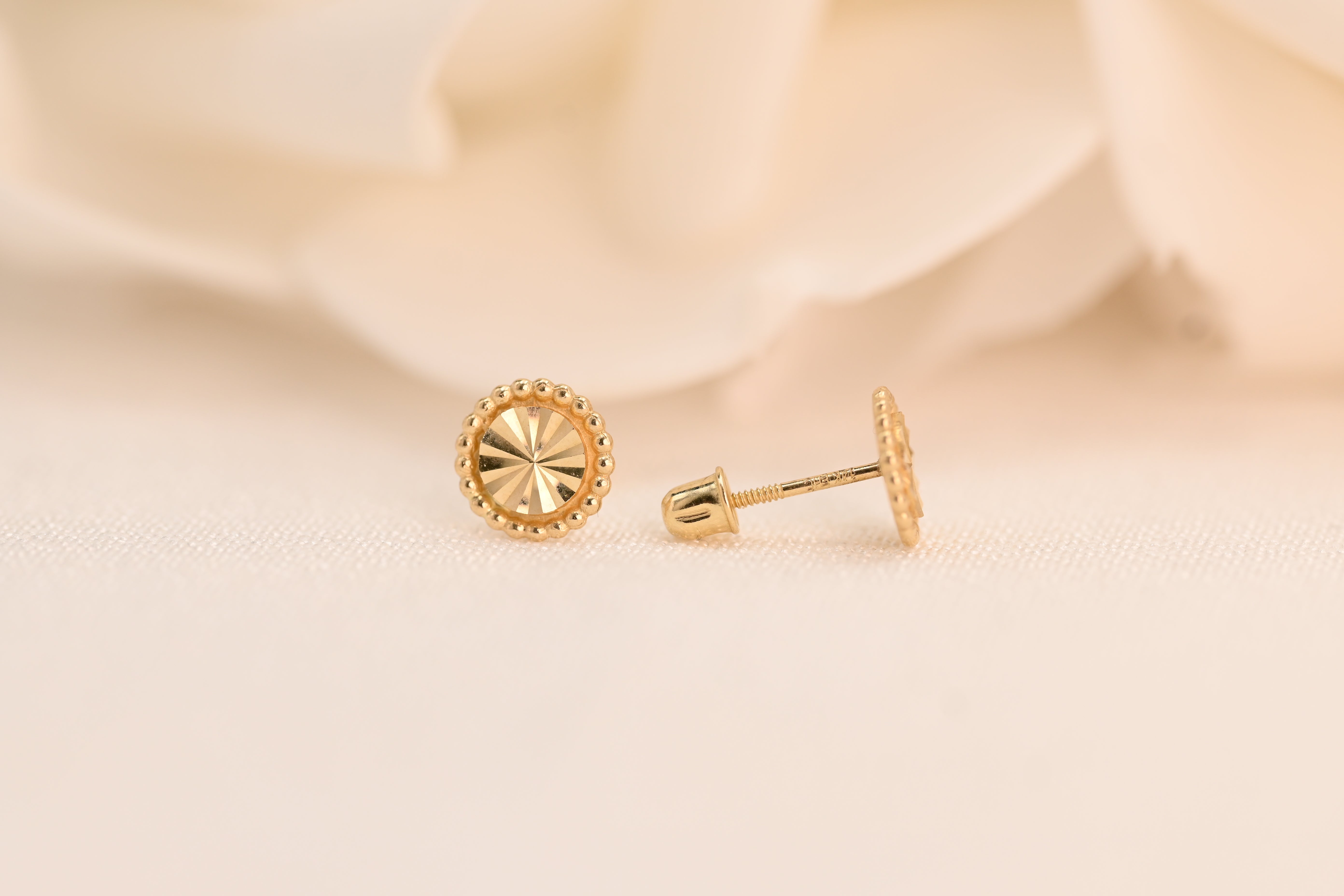 14k Circle Diamond Cut Earrings