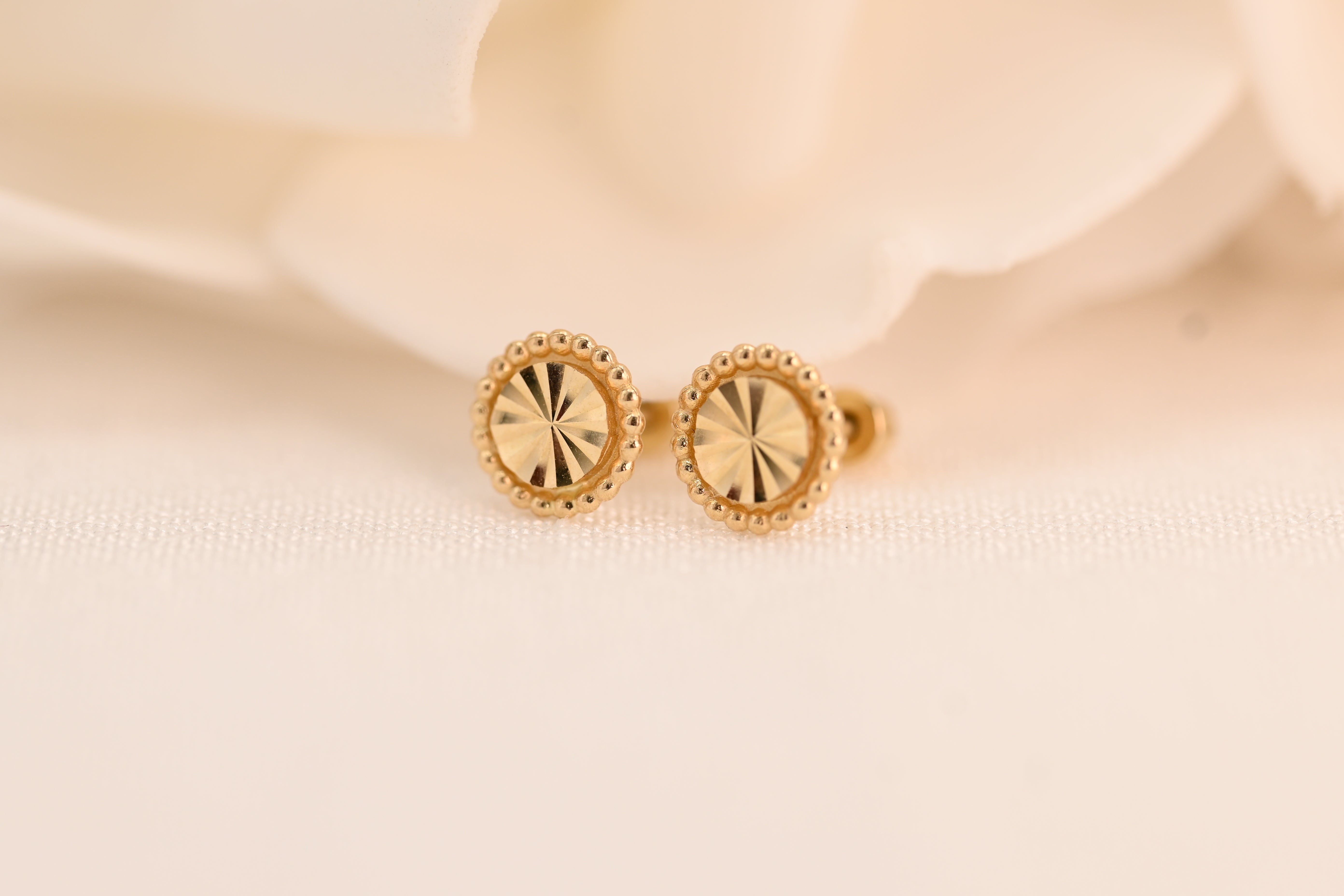 14k Circle Diamond Cut Earrings