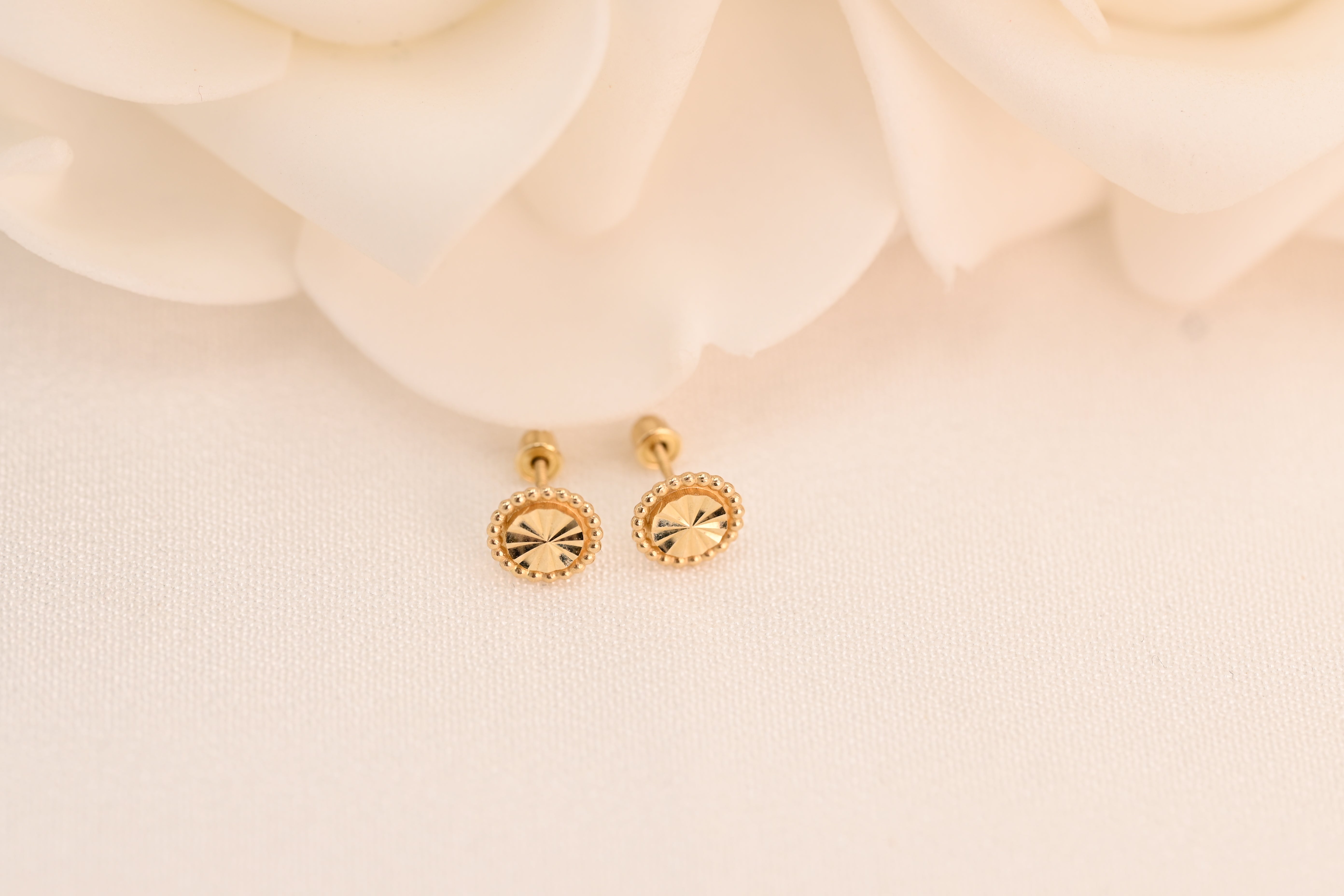 14k Circle Diamond Cut Earrings