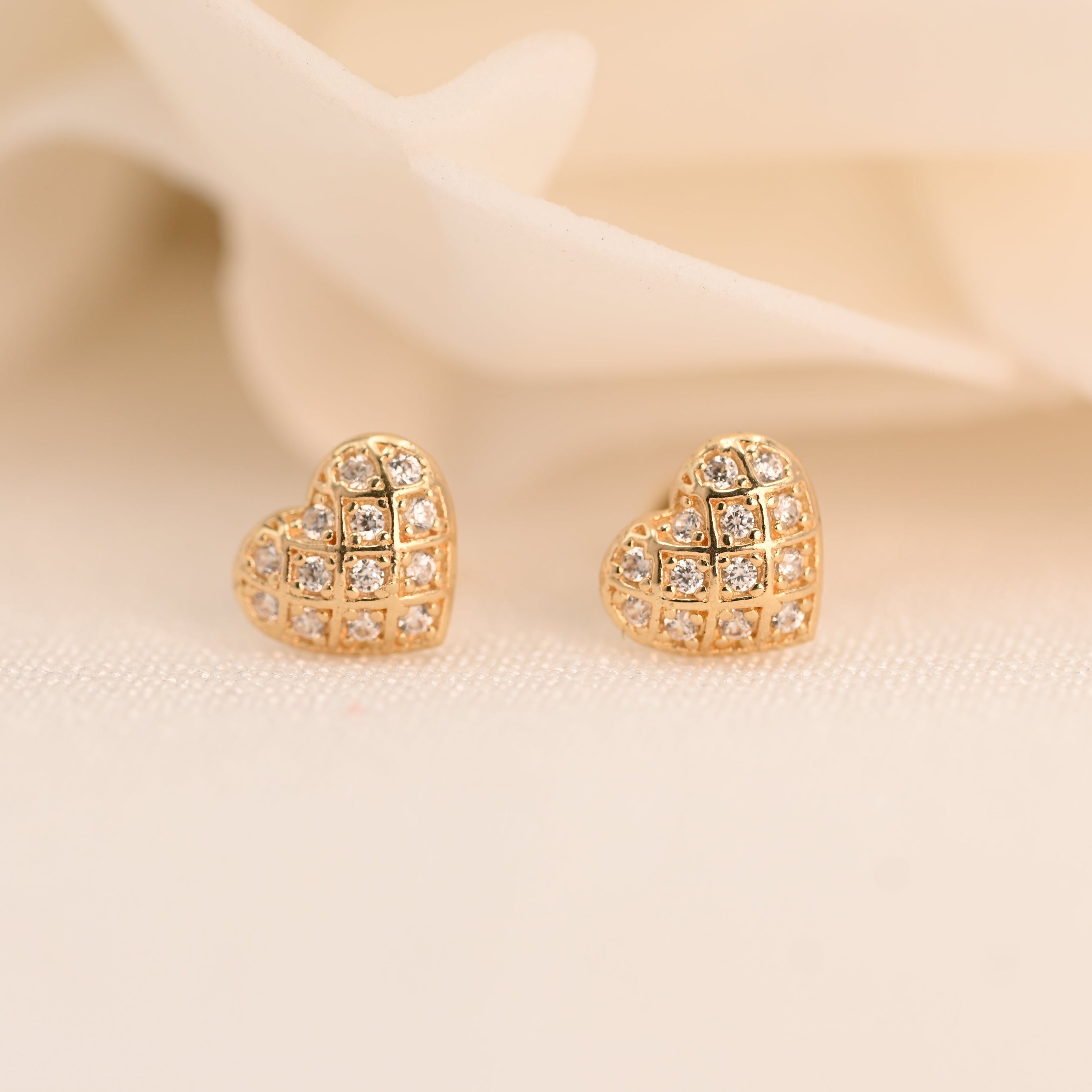 14k Pave Heart Studs